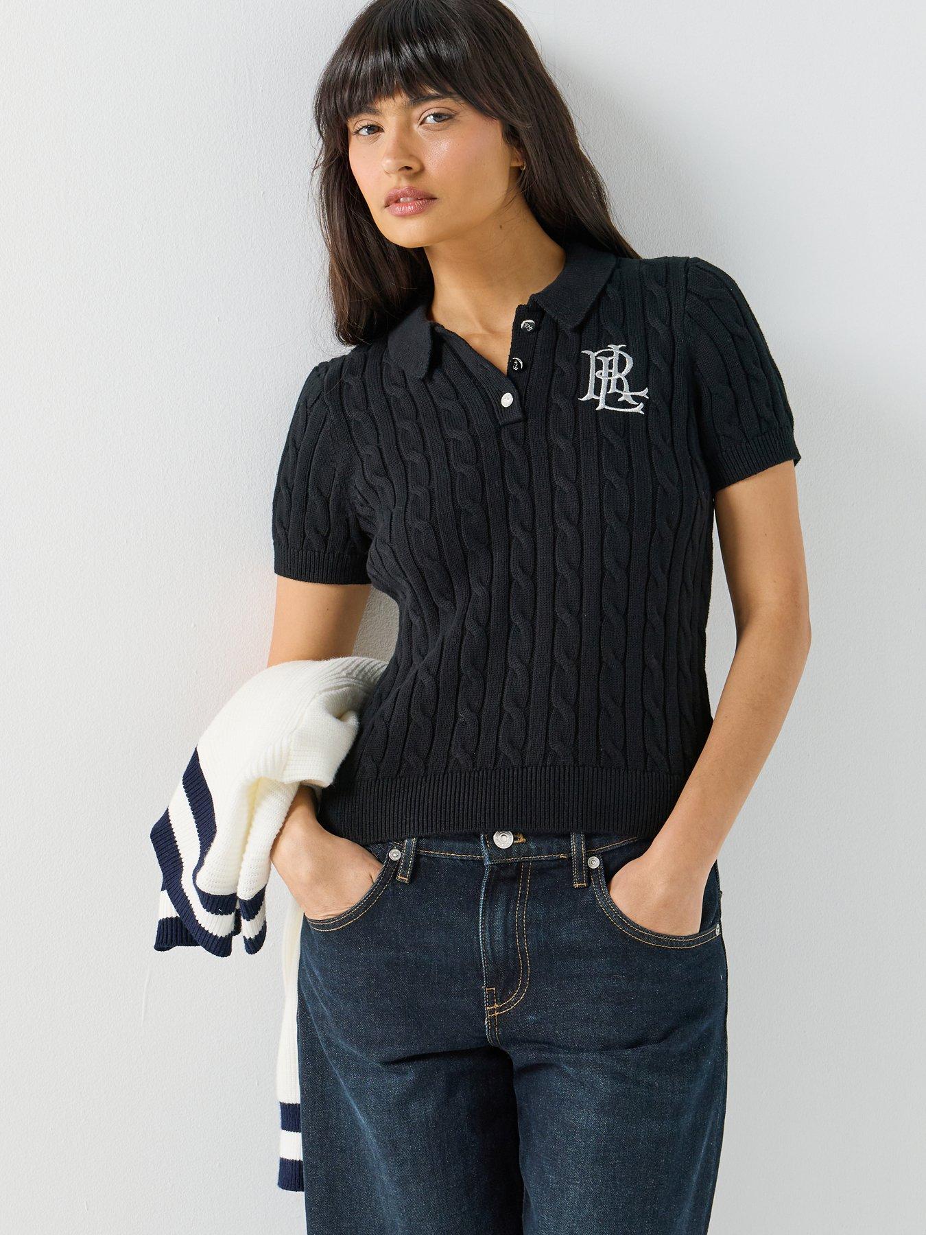Lauren by Ralph Lauren Nartrissa Short Sleeve Pull Over, Black, Size M, Women