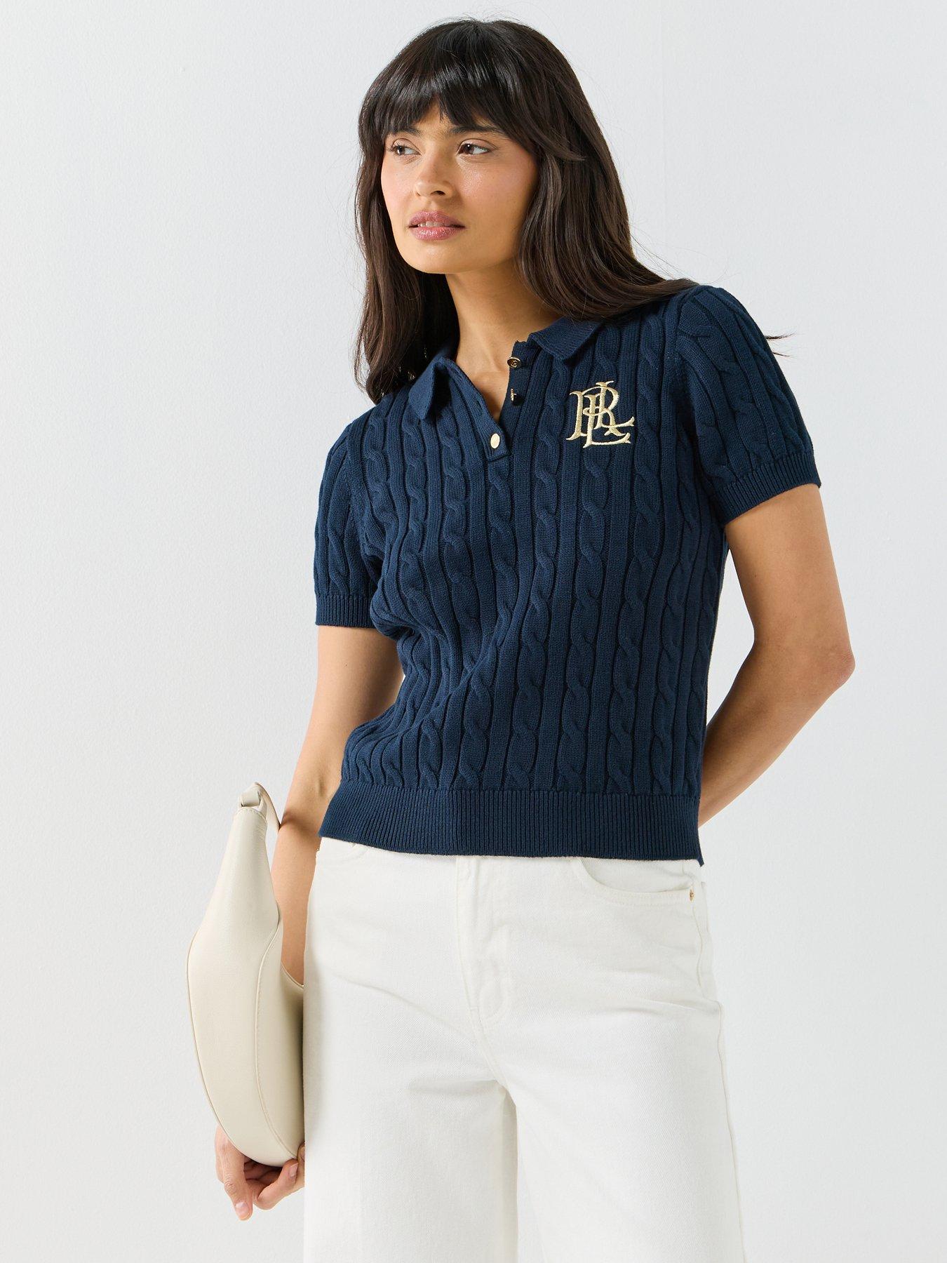 Lauren by Ralph Lauren Nartrissa Short Sleeve Pull Over, Navy, Size M, Women