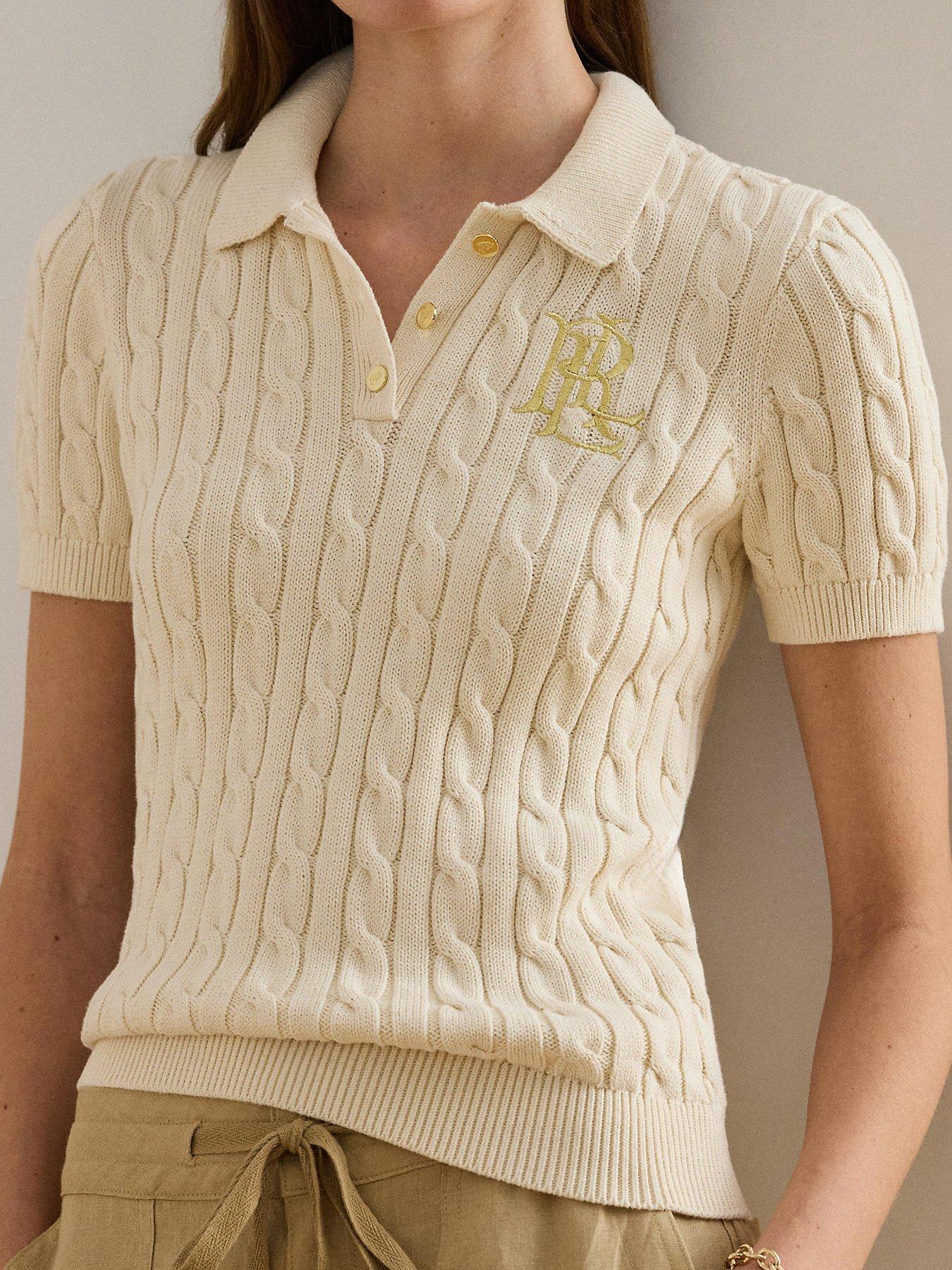 Lauren by Ralph Lauren Natrissa Short Sleeve Cable Knit Polo Shirt