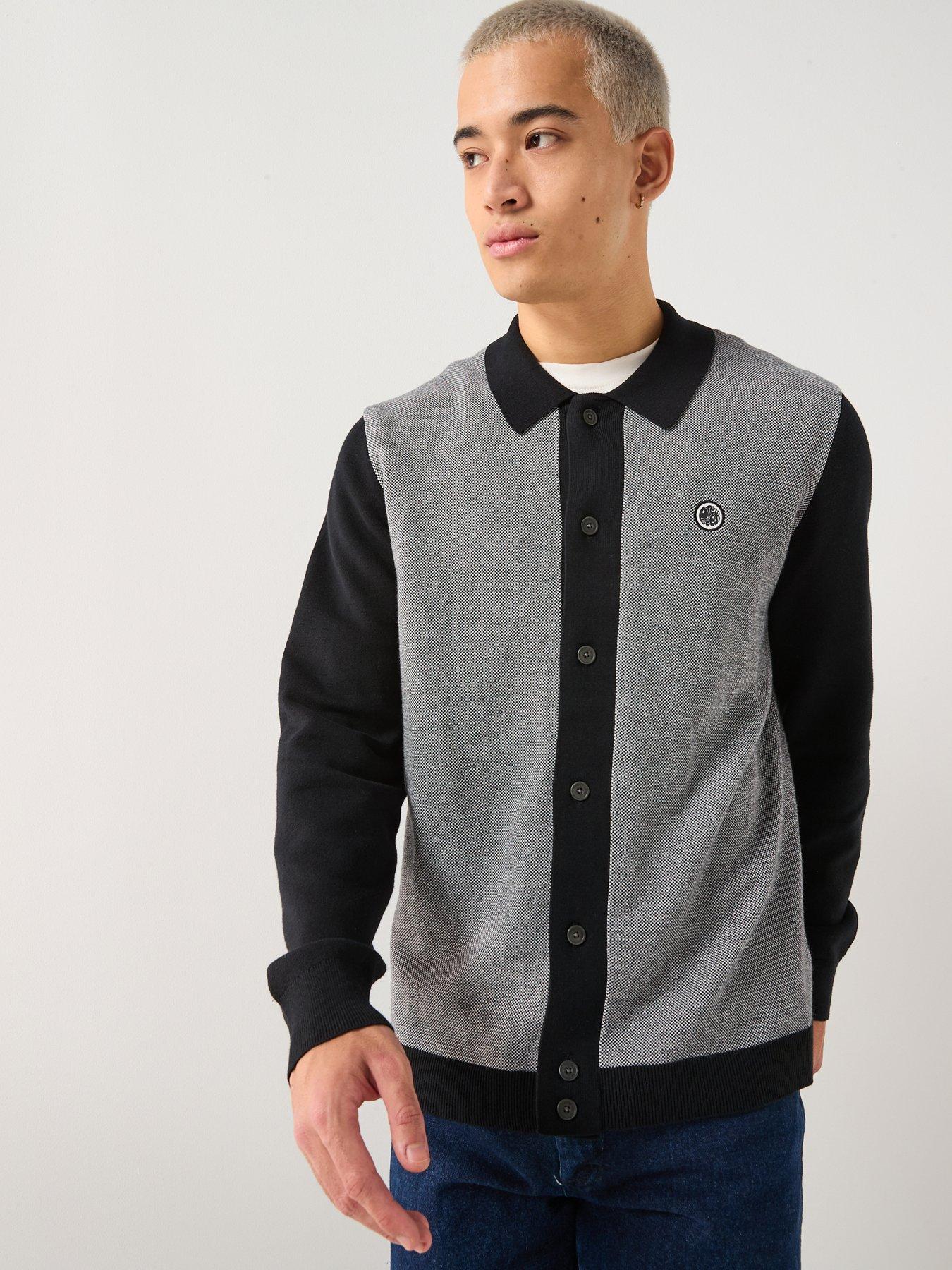 Pretty Green Roxy Knitted Long Sleeve Knitted Polo Shirt - Black