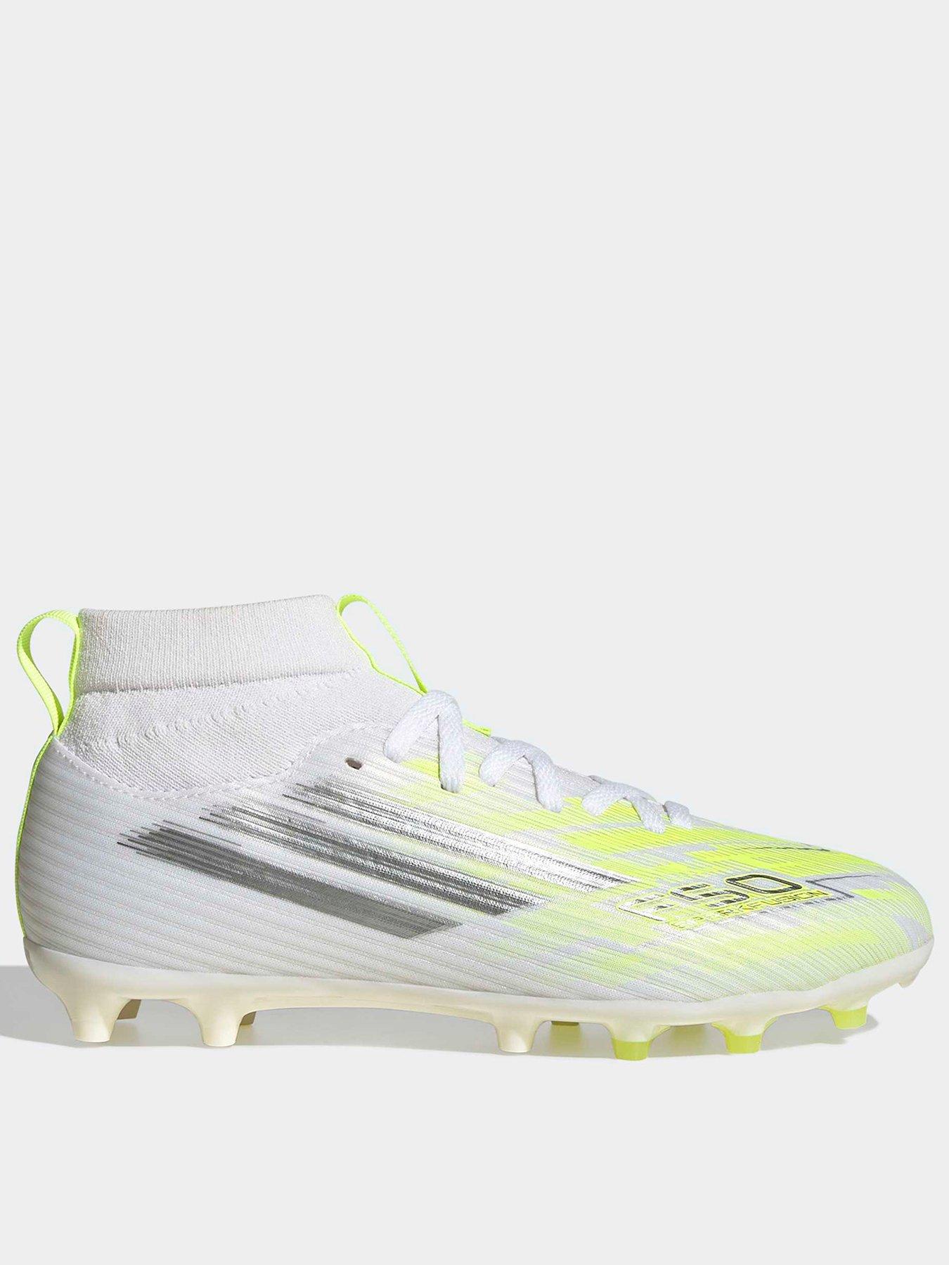 adidas Girls F50 Sparkfusion League Firm Ground Football Boot, Ftwwht/Ironmt/Hireye, Size 13 Younger
