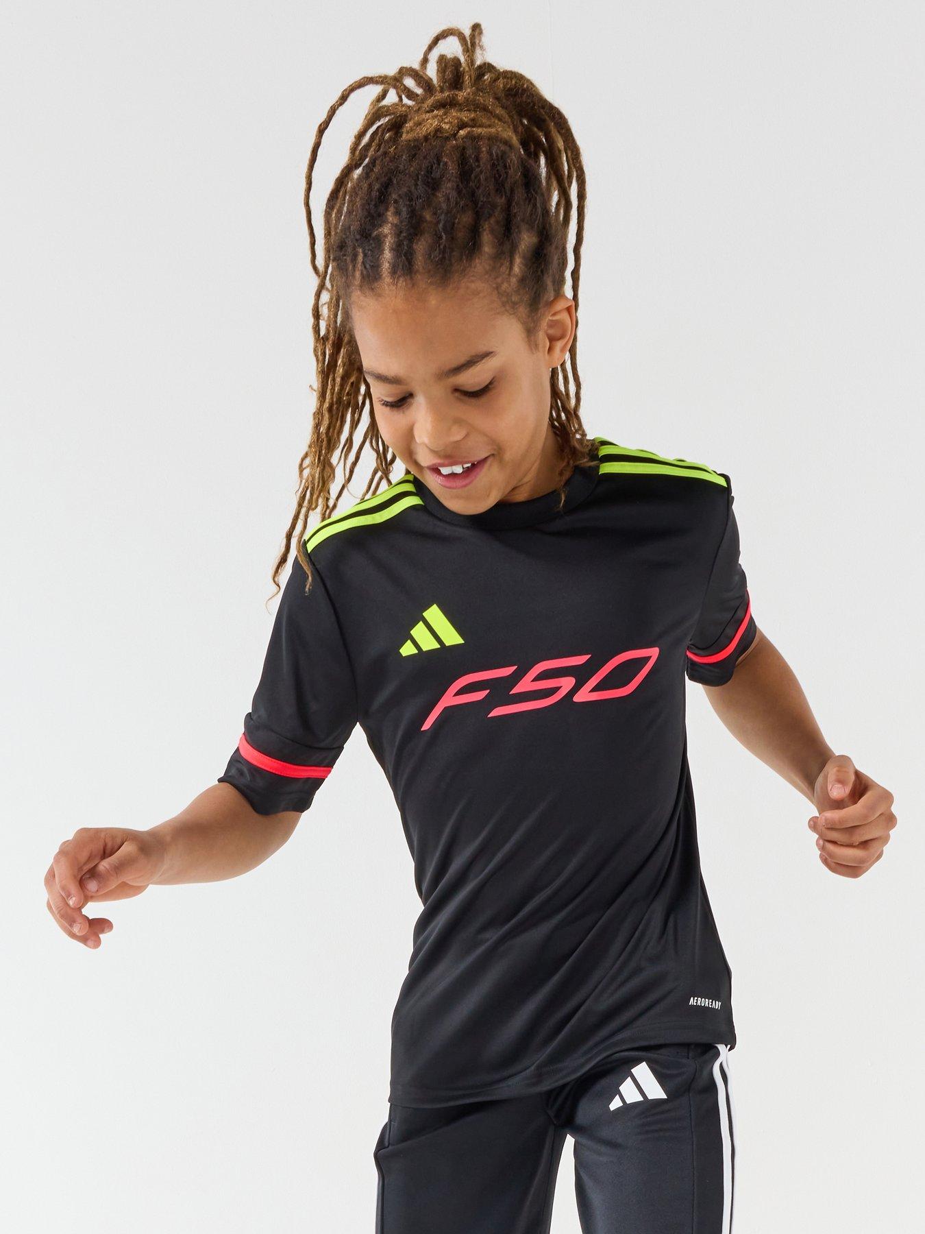 adidas Junior F50 Football Training Jersey, Black/Tesoye/Lucred, Size 5-6 Years
