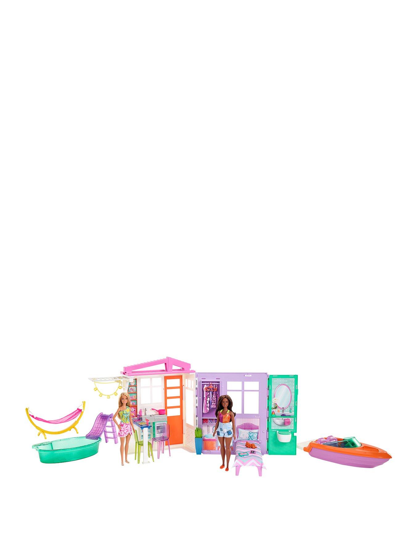 Barbie Pink Passport Doll, Playset & Accessories with 2 Fashion Dolls, Doll House, Pool, Boat & More