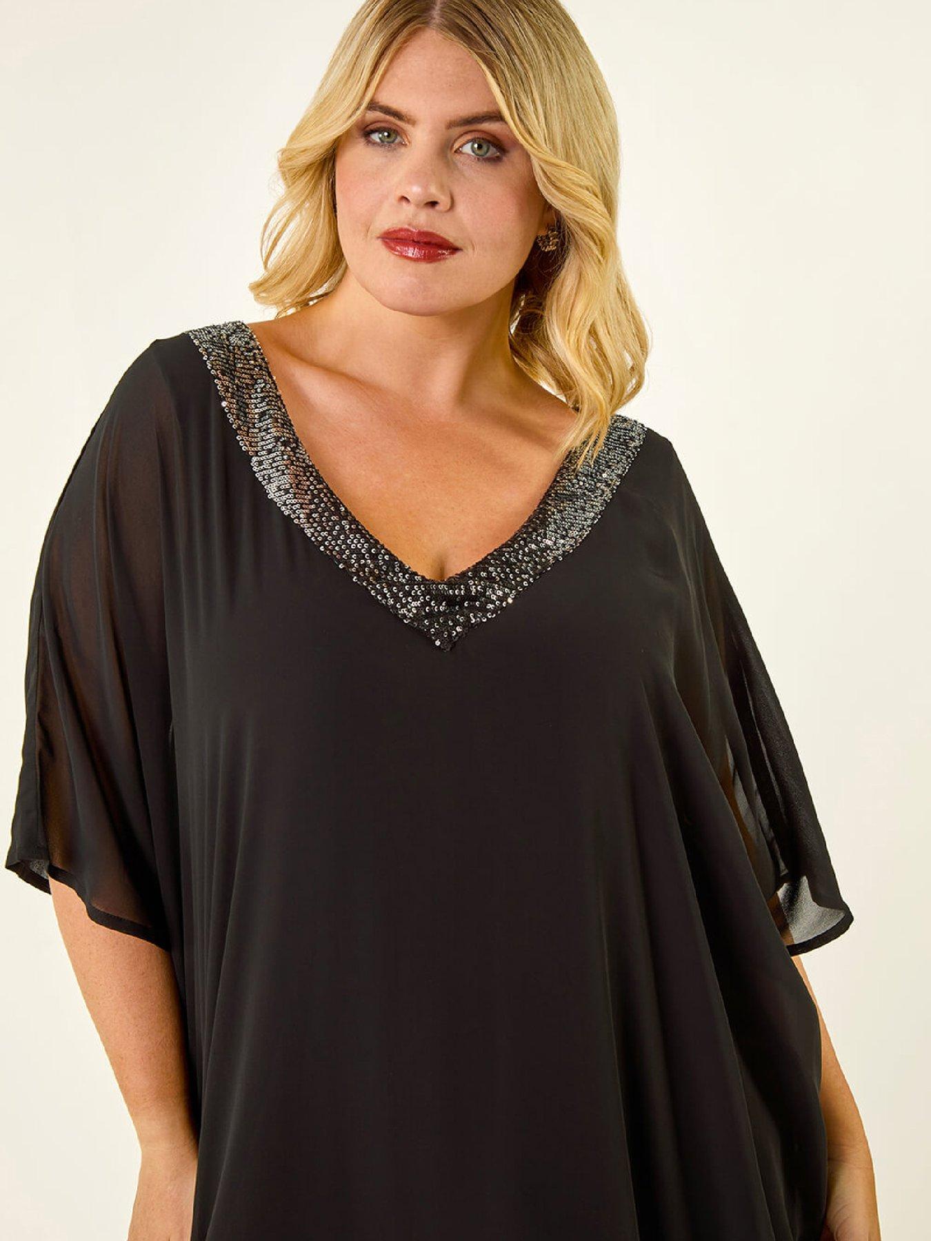 Roman Curve Sequin Chiffon Overlay Dress - Black | Very