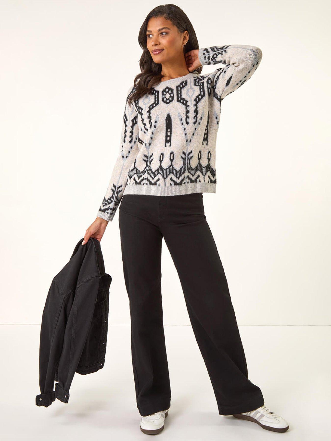 Image 3 of 5 of Roman Abstract Jacquard Knit Jumper - Light Grey