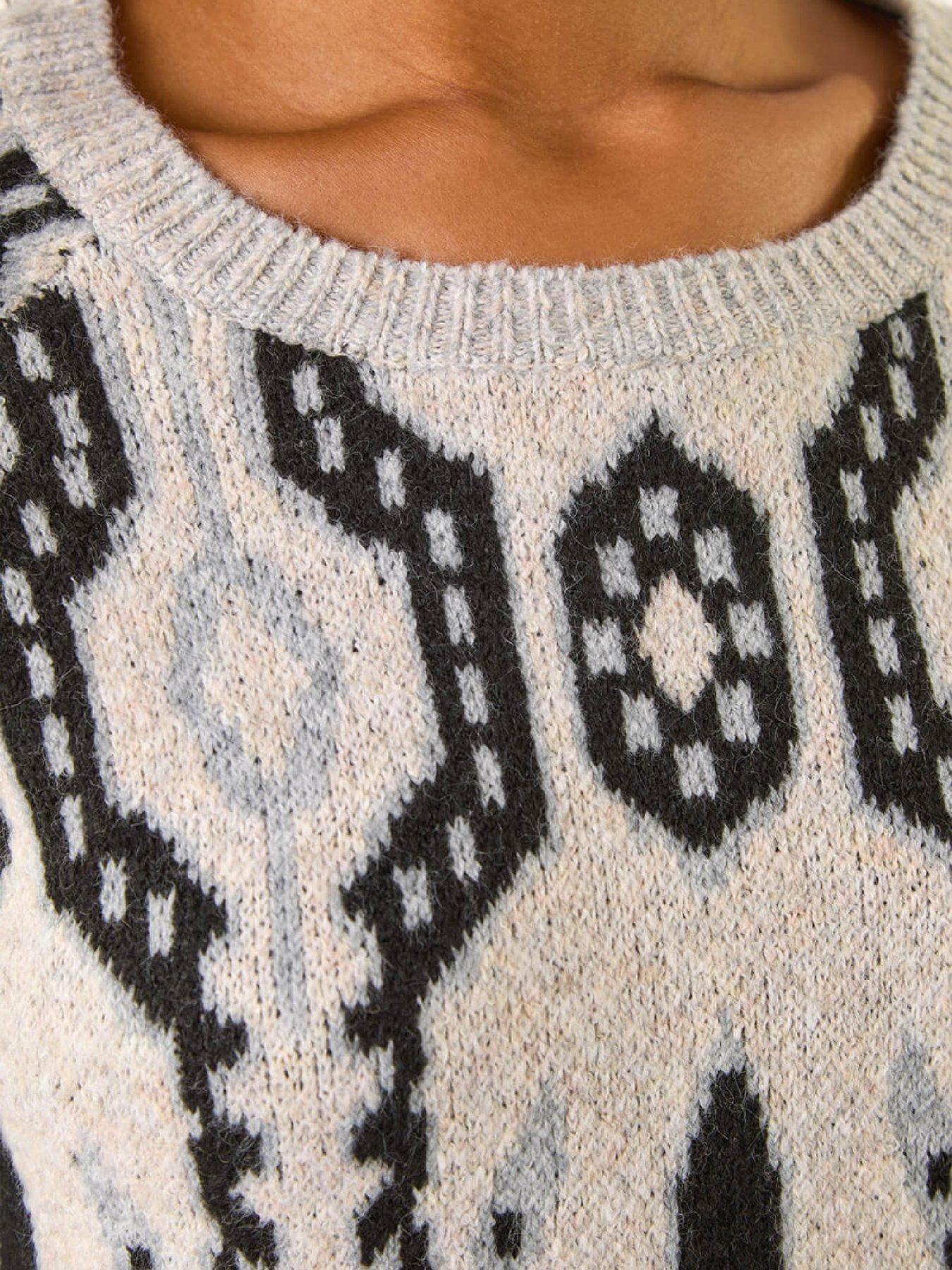 Image 5 of 5 of Roman Abstract Jacquard Knit Jumper - Light Grey