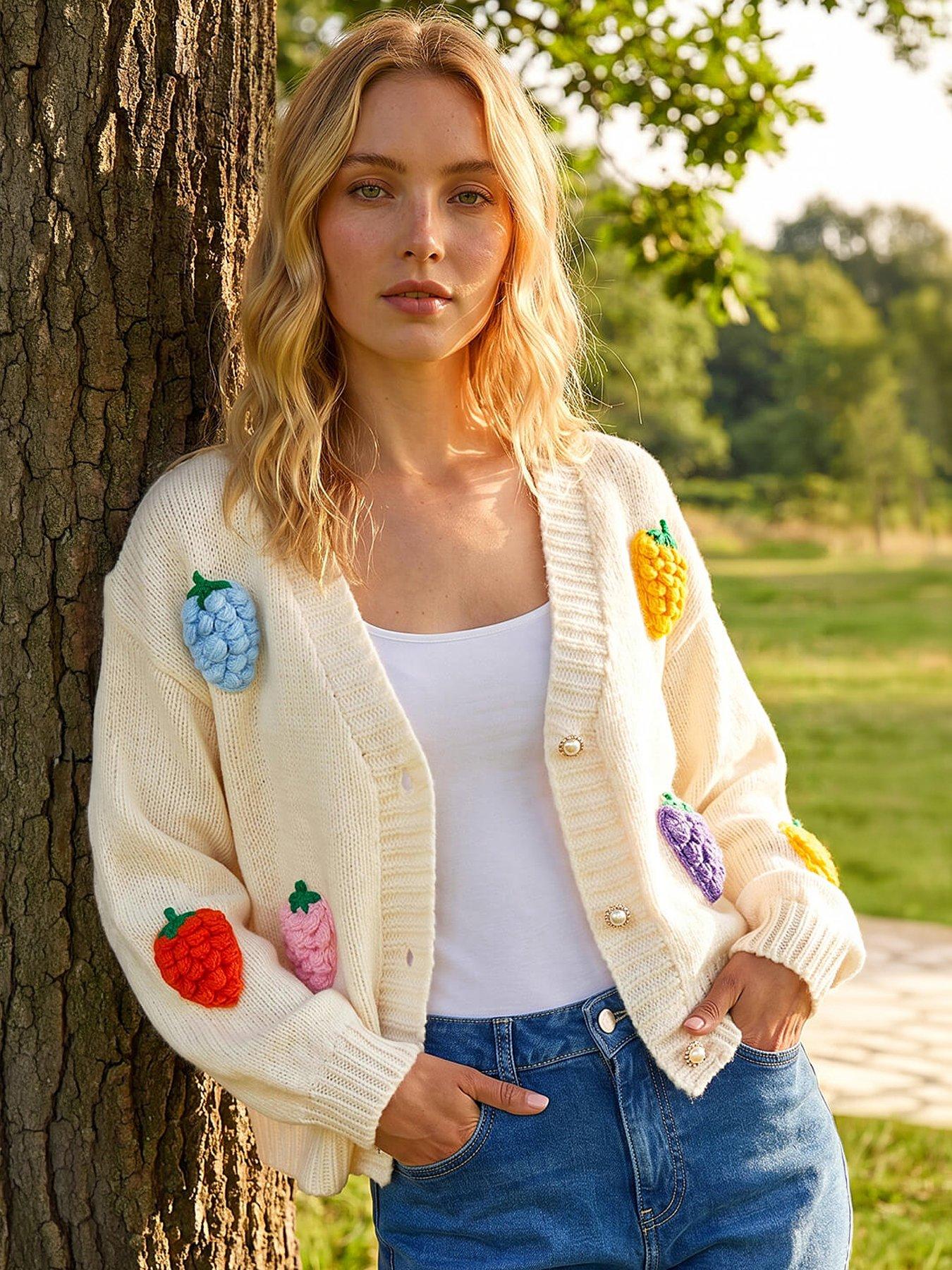 Roman Fruit Embroidered Knit Cardigan - Ivory