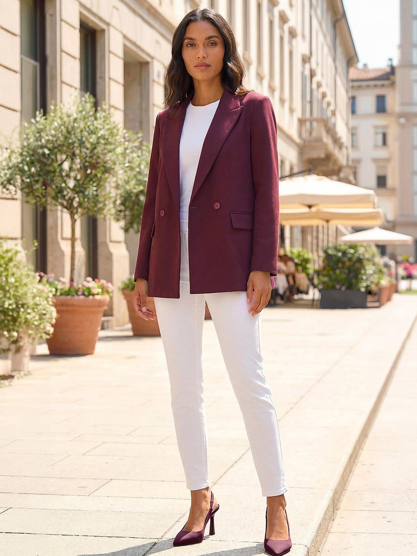 Roman Premium Stretch Ponte Blazer - Burgundy