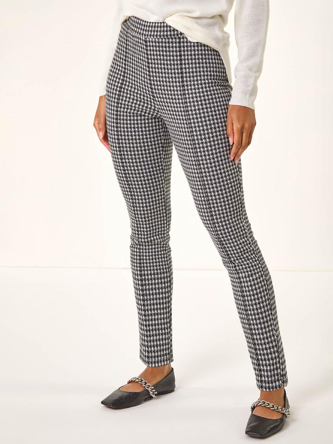 Roman Check Print Ponte Slim Leg Trouser, Black, Size 12, Women