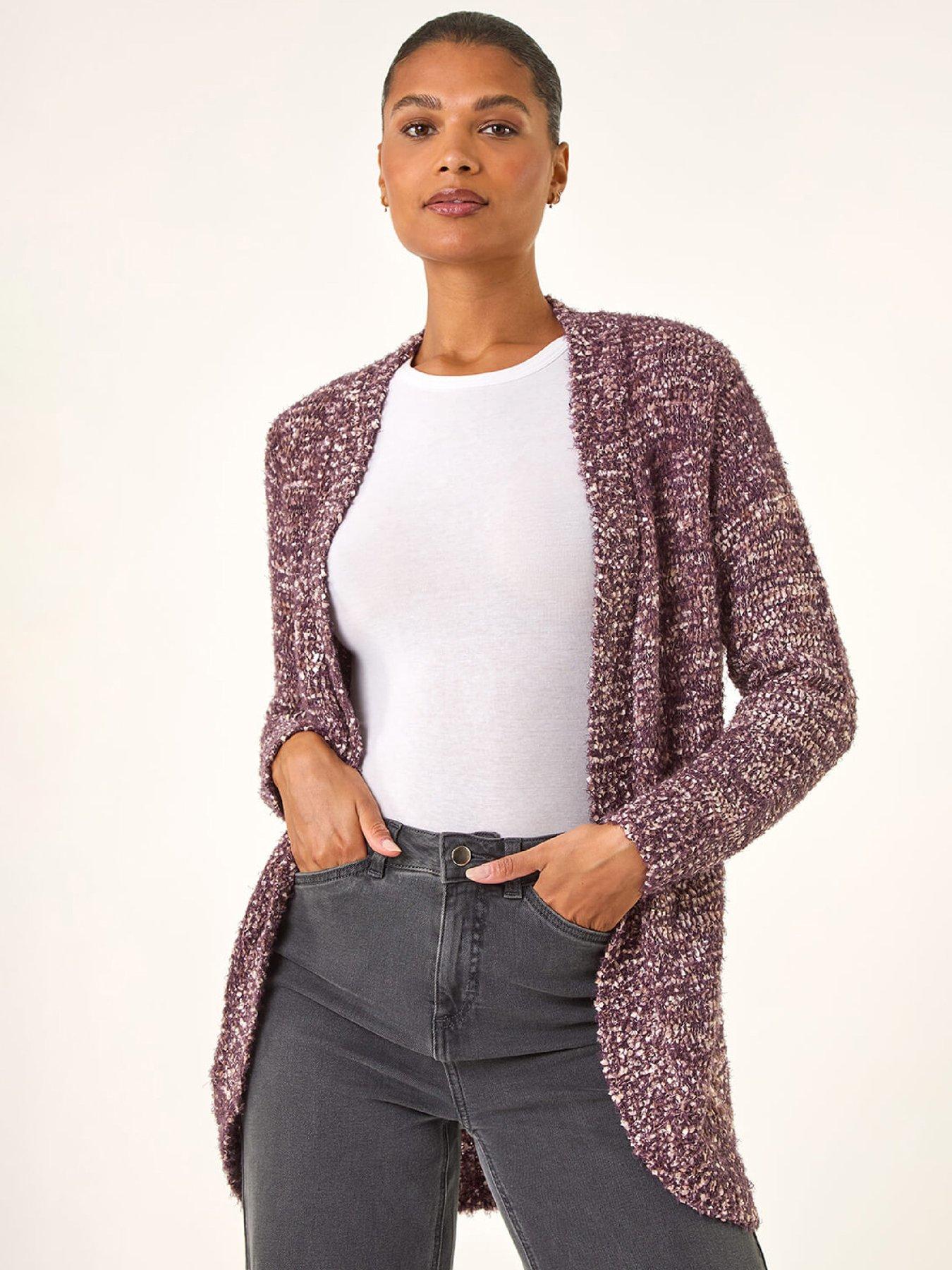 Roman Speckled Popcorn Knit Cardigan - Mauve