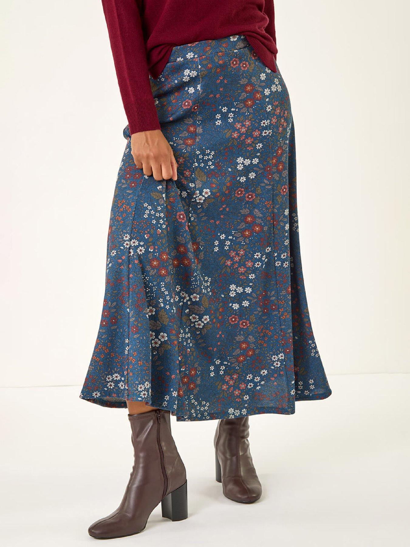 Roman Ditsy Floral Print Stretch Skirt - Denim
