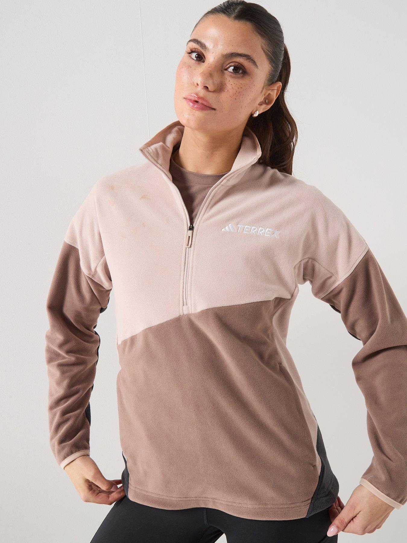 adidas Terrex Womens Mountain 1/2 Zip Fleece, Brown, Size M, Women