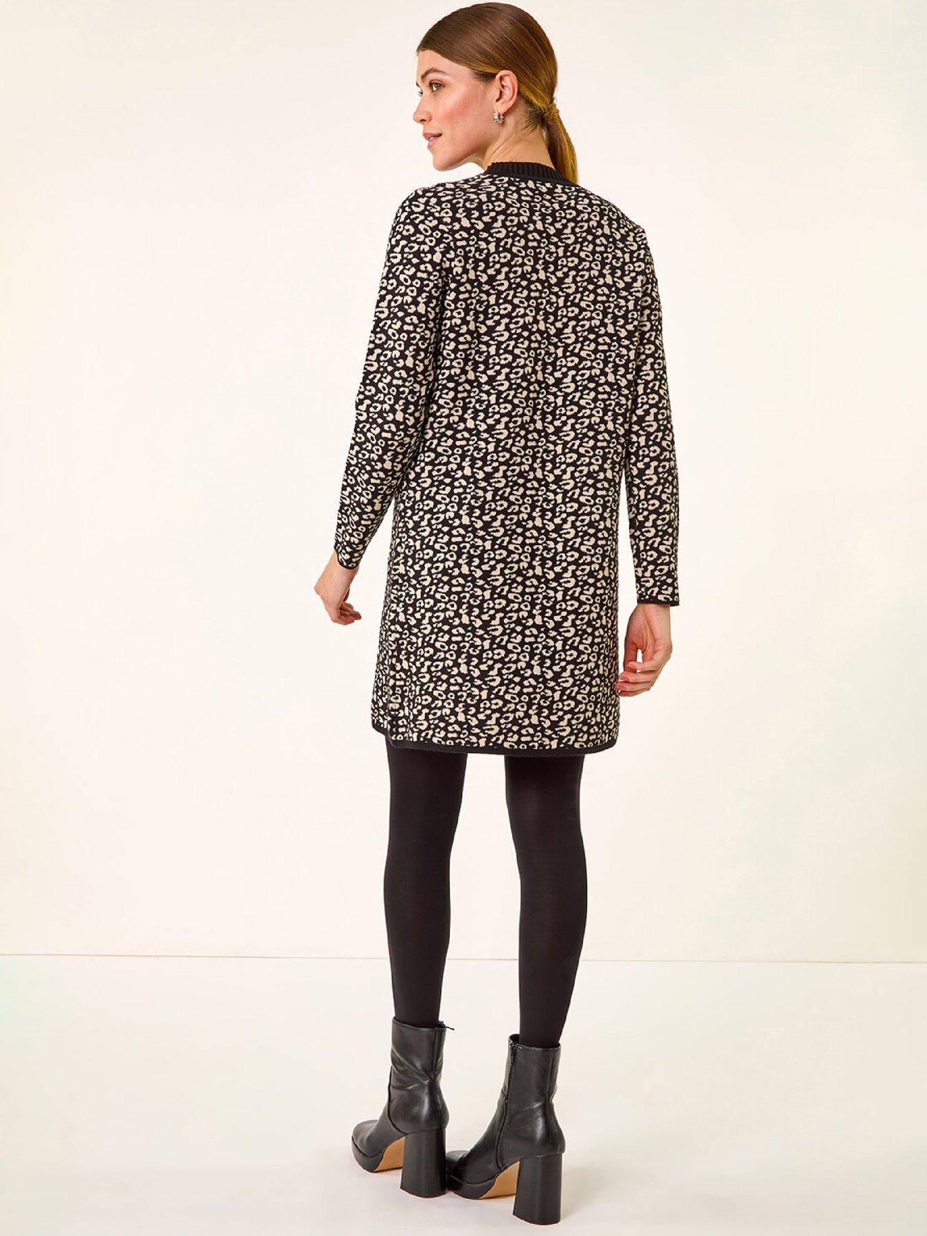 Image 2 of 5 of Roman Animal Print Knitted Shift Dress - Black