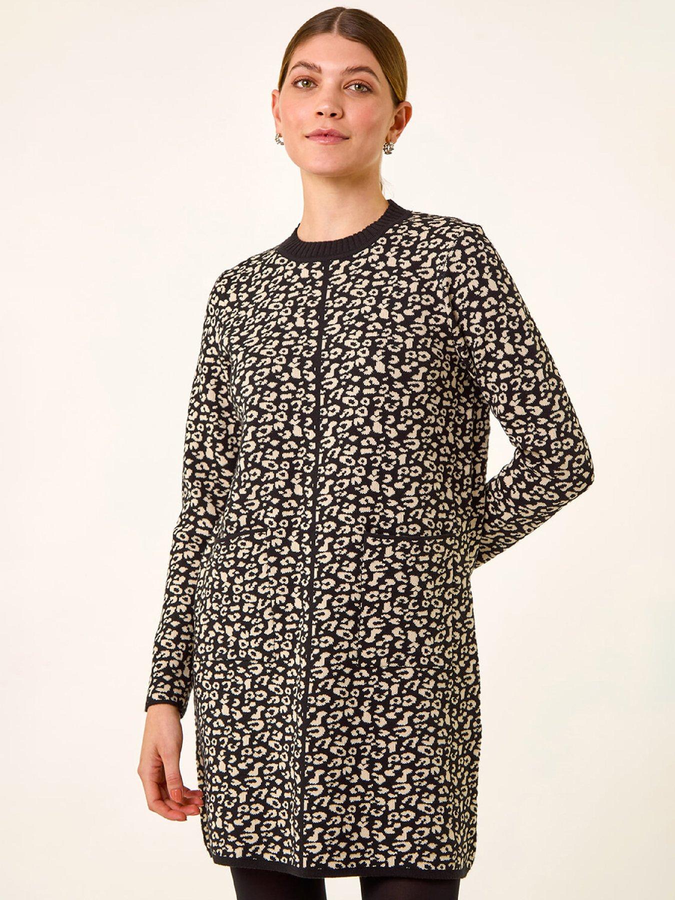 Image 3 of 5 of Roman Animal Print Knitted Shift Dress - Black