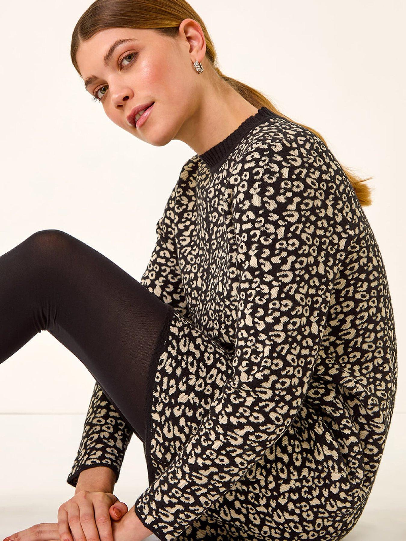 Image 4 of 5 of Roman Animal Print Knitted Shift Dress - Black