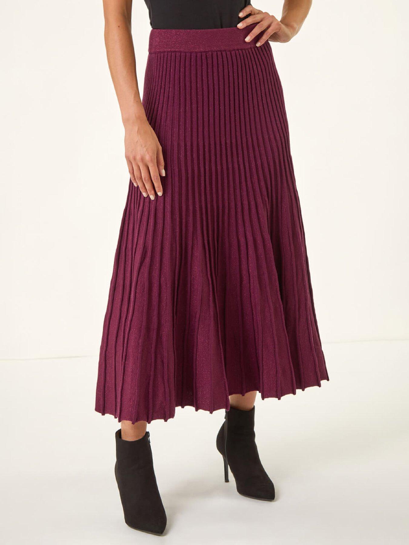 Roman Petite Metallic Knit Midi Skirt - Wine