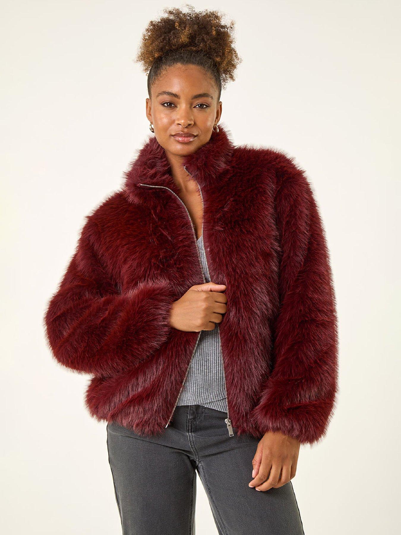 Roman Faux Fur Relaxed Bomber - Burgundy