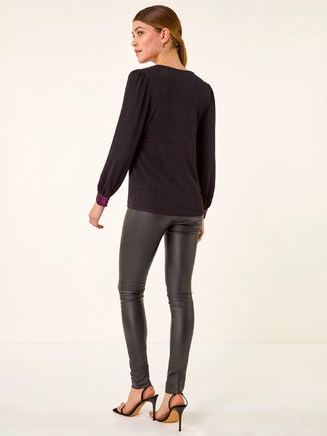 Image 2 of 5 of Roman Brillo Sequin V-Neck Top - Fuchsia
