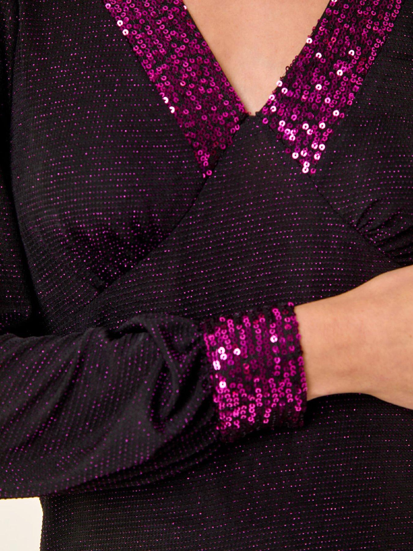 Image 5 of 5 of Roman Brillo Sequin V-Neck Top - Fuchsia