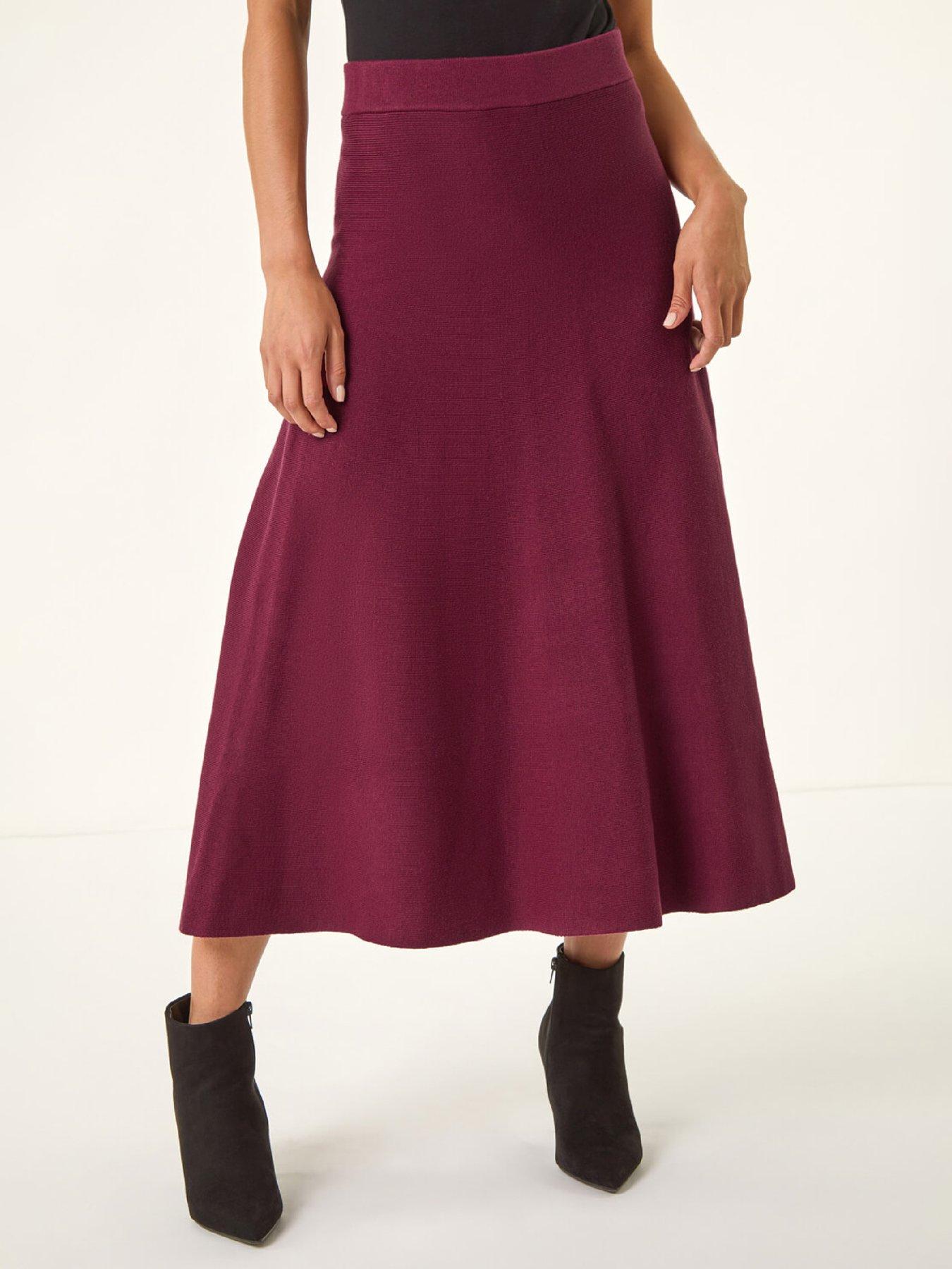 Roman Petite Stretch Knitted Midi Skirt - Wine