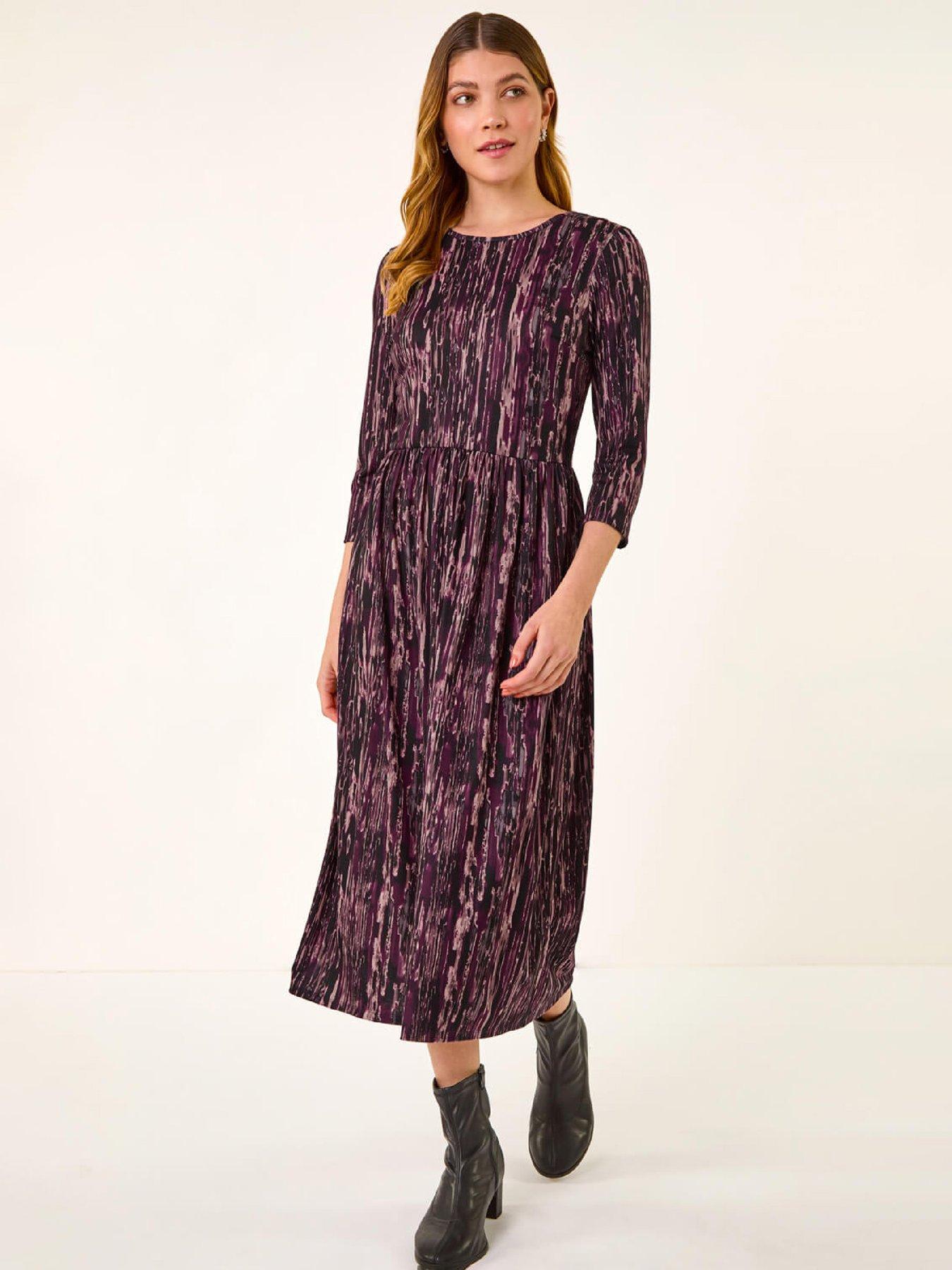 Roman Abstract Print Stretch Midi Dress - Plum