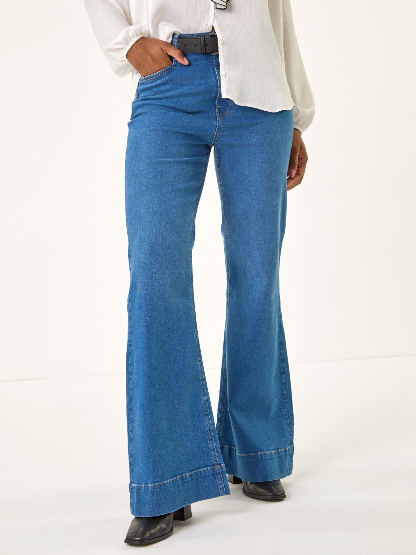 Roman Pocket Stretch Flare Jeans, Blue, Size 20, Women