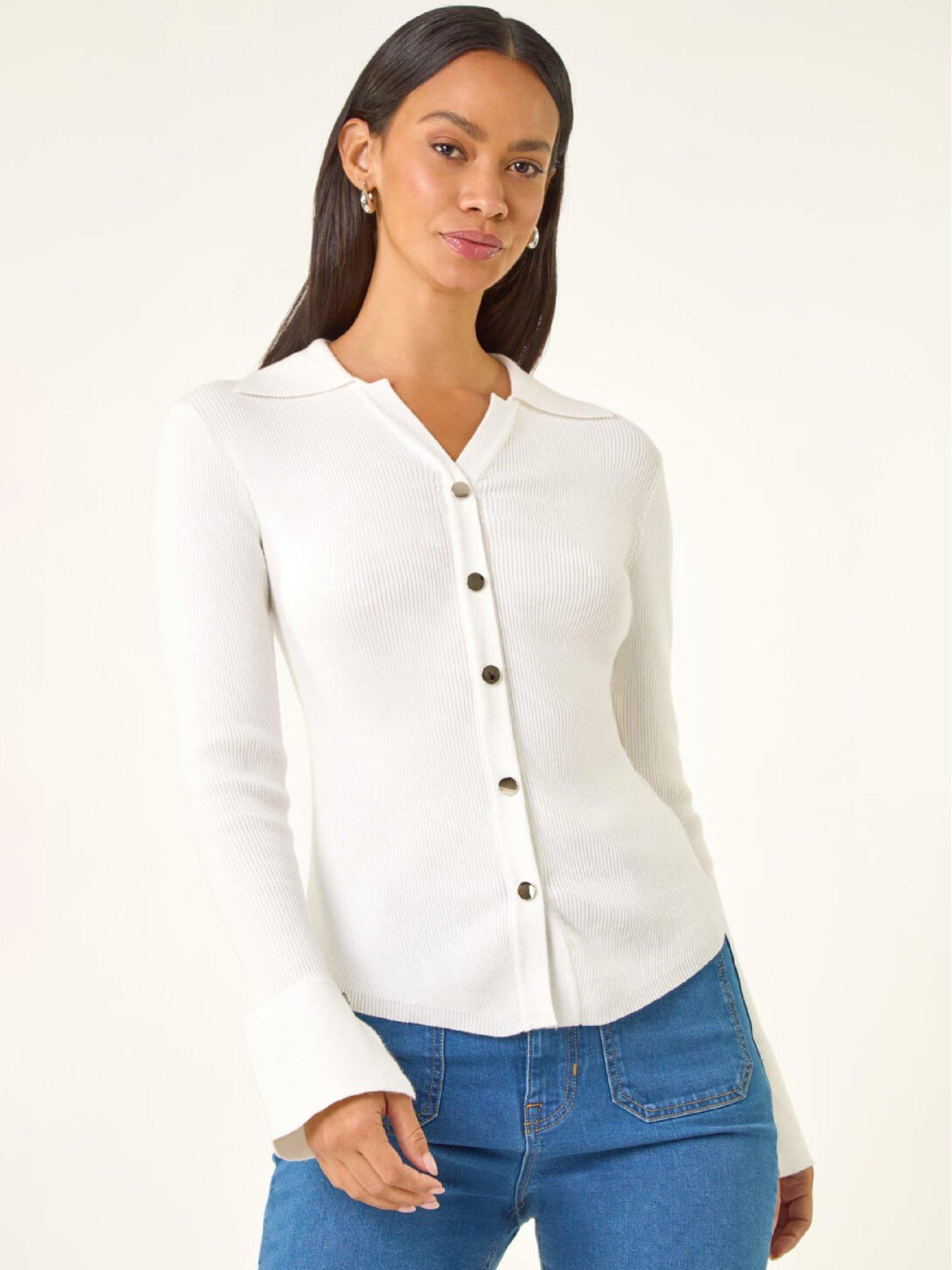 Roman Dusk Collared Button Jumper - Ivory