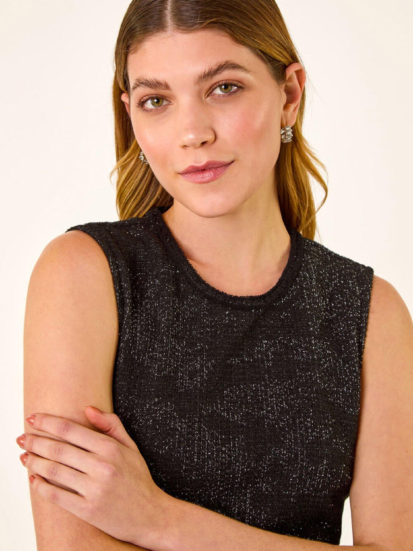 Image 4 of 5 of Roman Textured Trim Detail Stretch Dress - Black