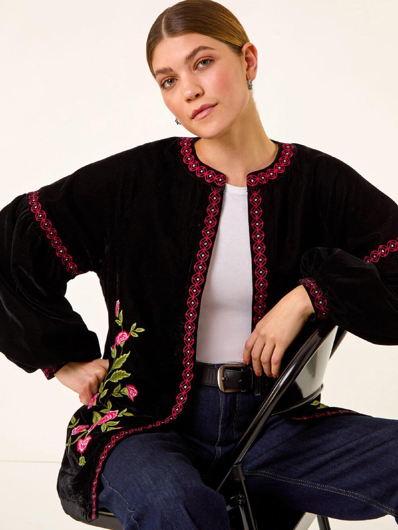 Roman Floral Embroidered Velvet Trophy Jacket - Black | Very