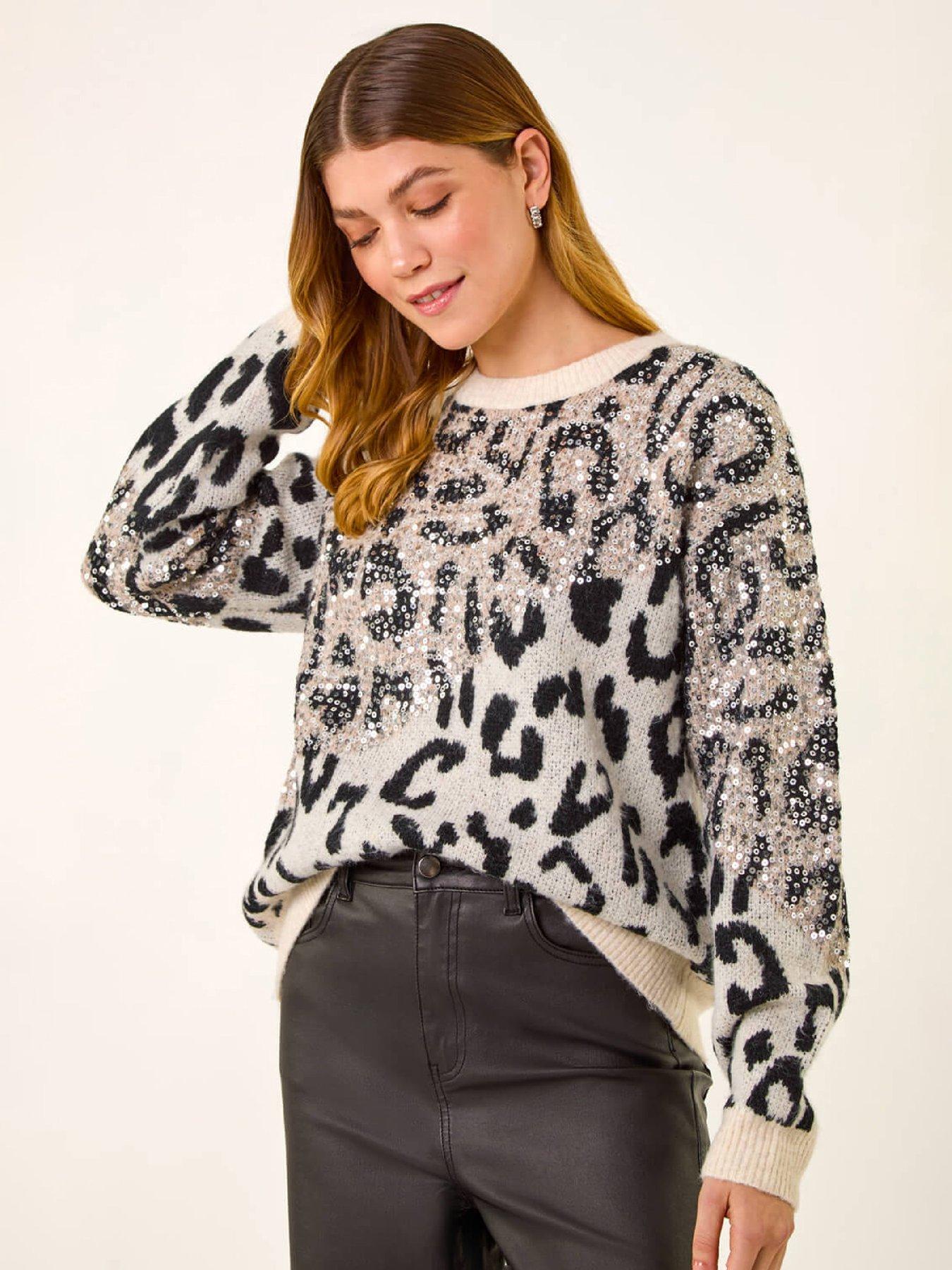 Roman Sequin Animal Print Knit Jumper - Ivory