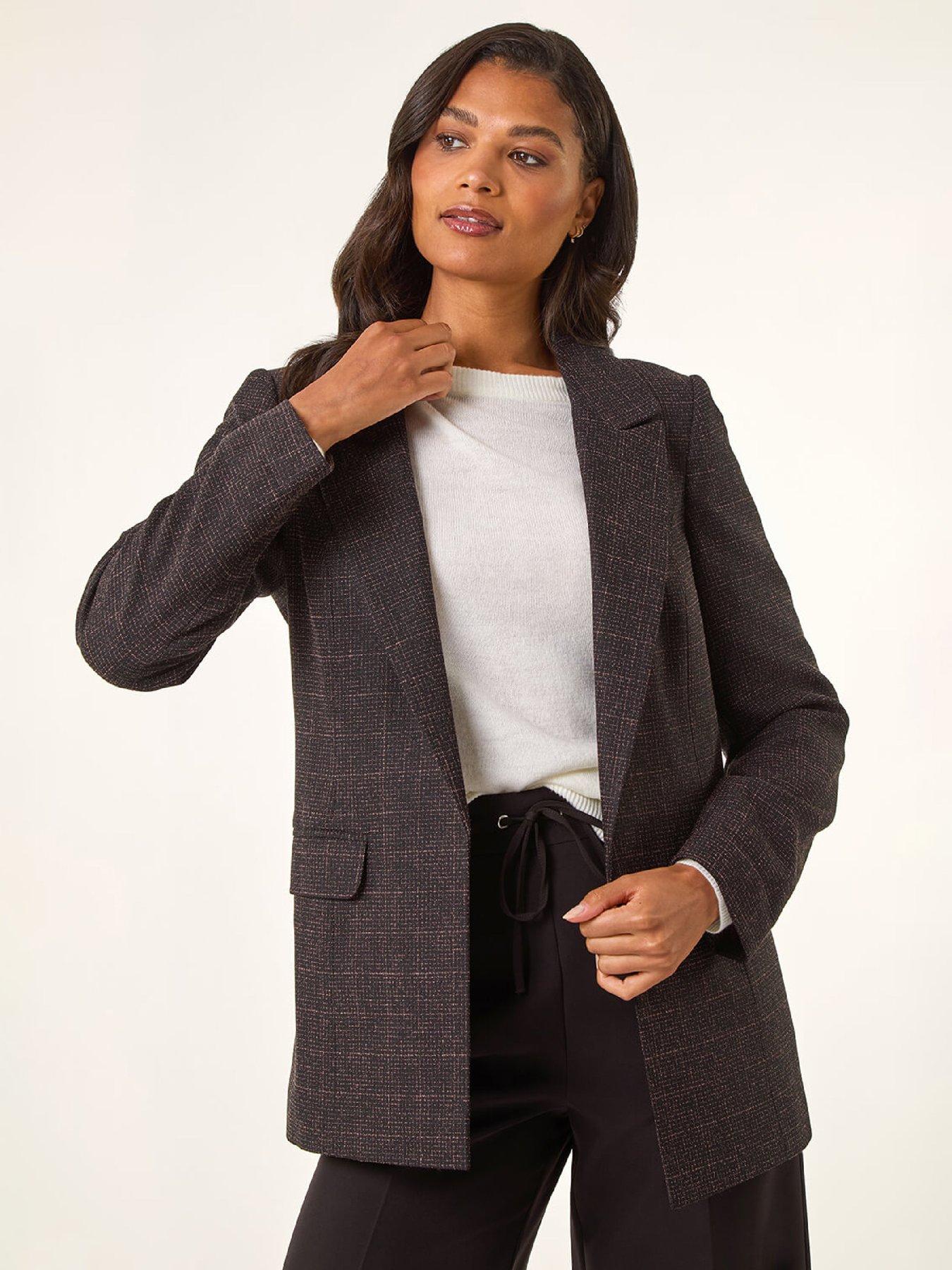 Roman Women's Check Print Longline Blazer in Aubergine | Size: 10 - Image 2