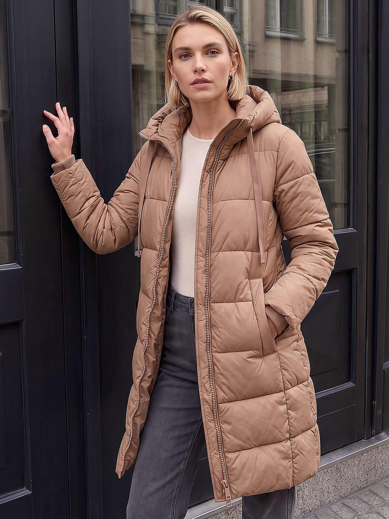 Roman Women's Tan Longline Padded Hooded Coat In | Size: 18 - Image 3