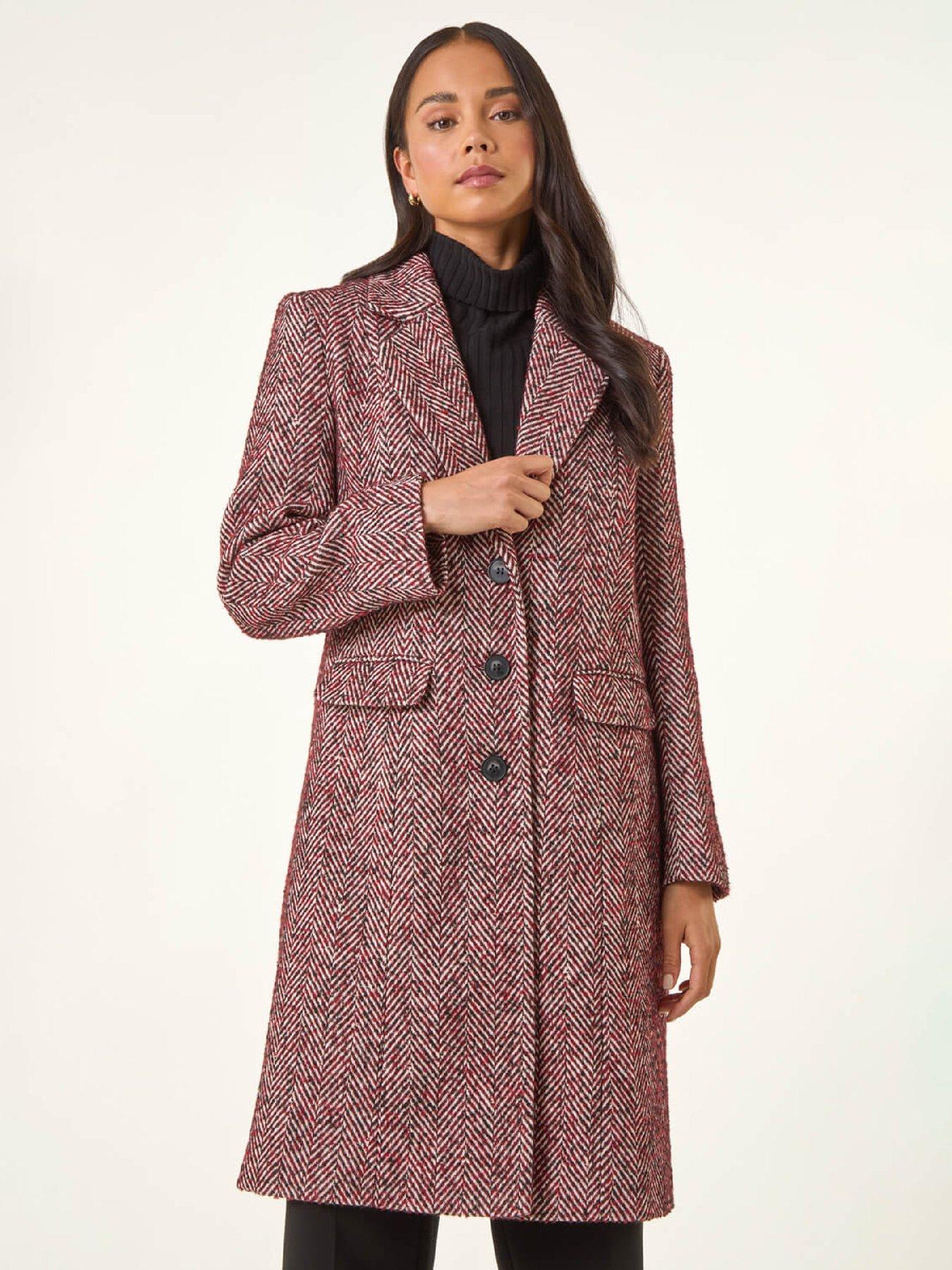 Roman Petite Herringbone Smart Coat, Red, Size 10, Women