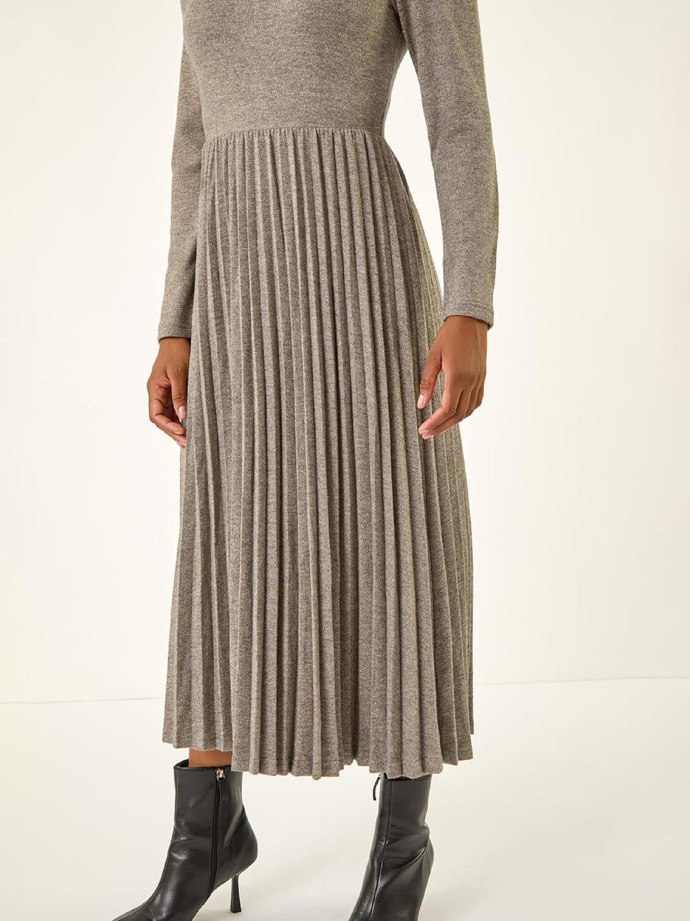Roman High Neck Pleated Midi Dress - Grey | Very