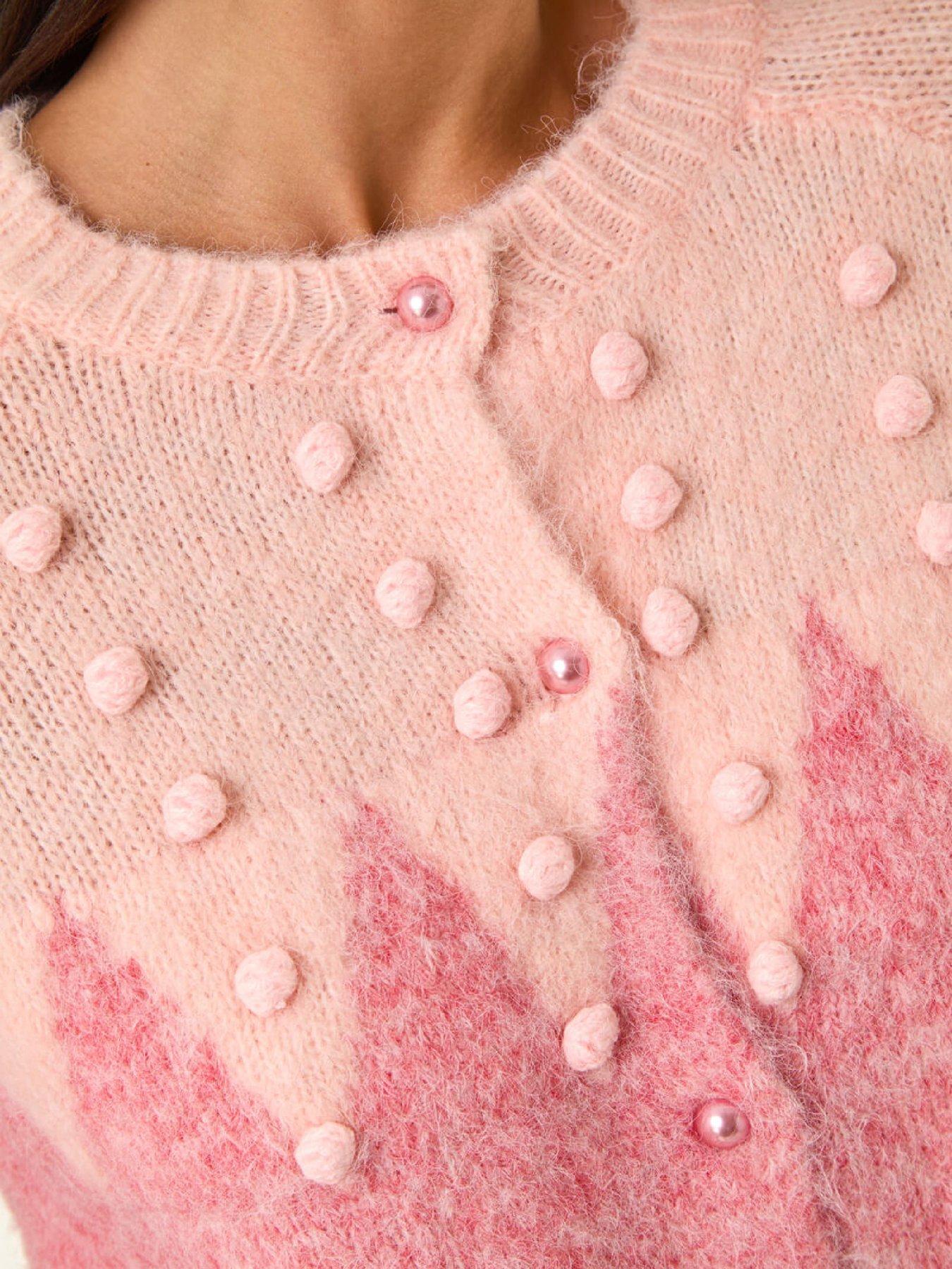 Image 5 of 5 of Roman Petite Bobble Buttoned Knit Cardigan - Pink