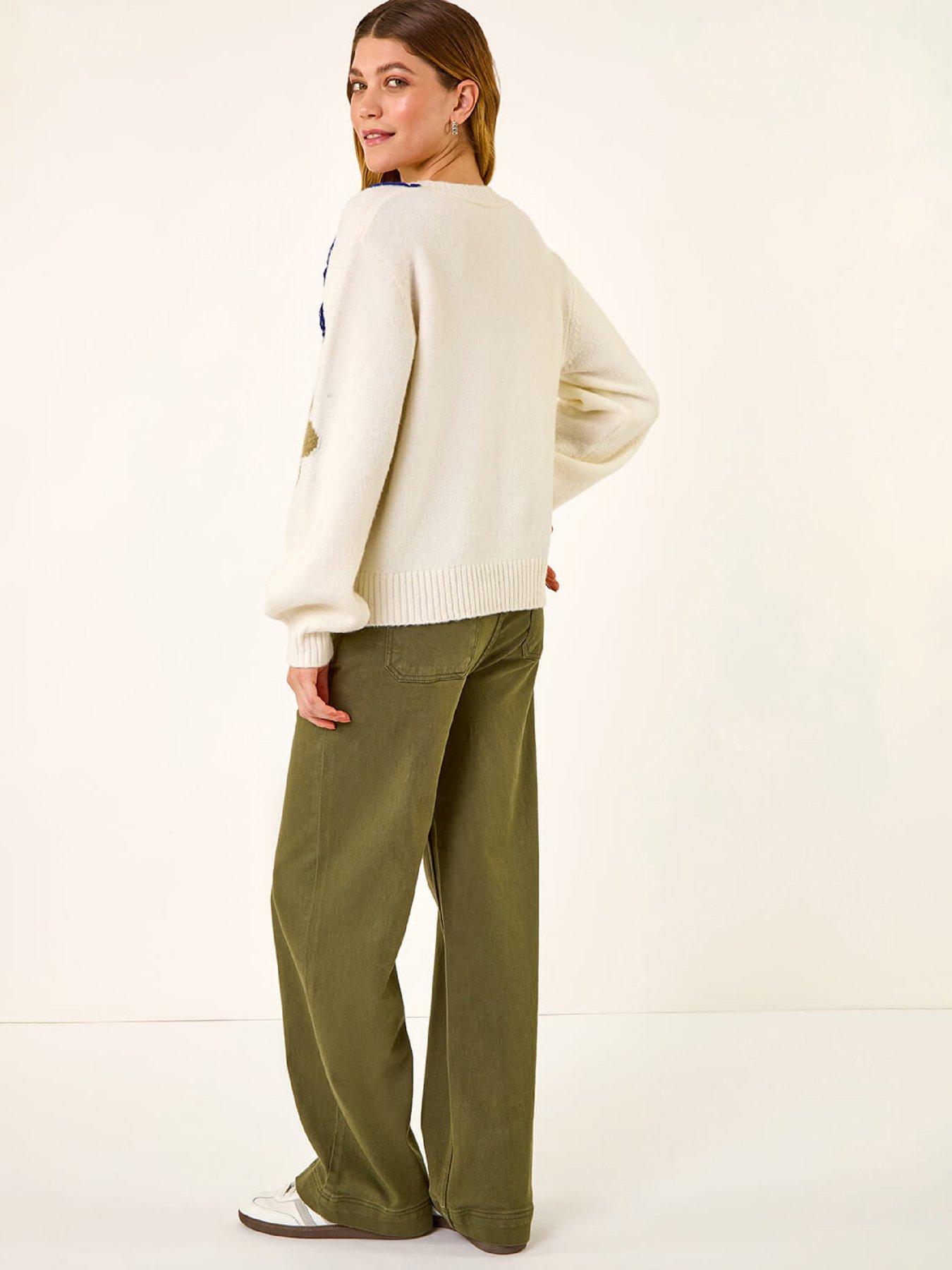 Image 2 of 5 of Roman Floral Stitch Knit Cardigan - Ivory