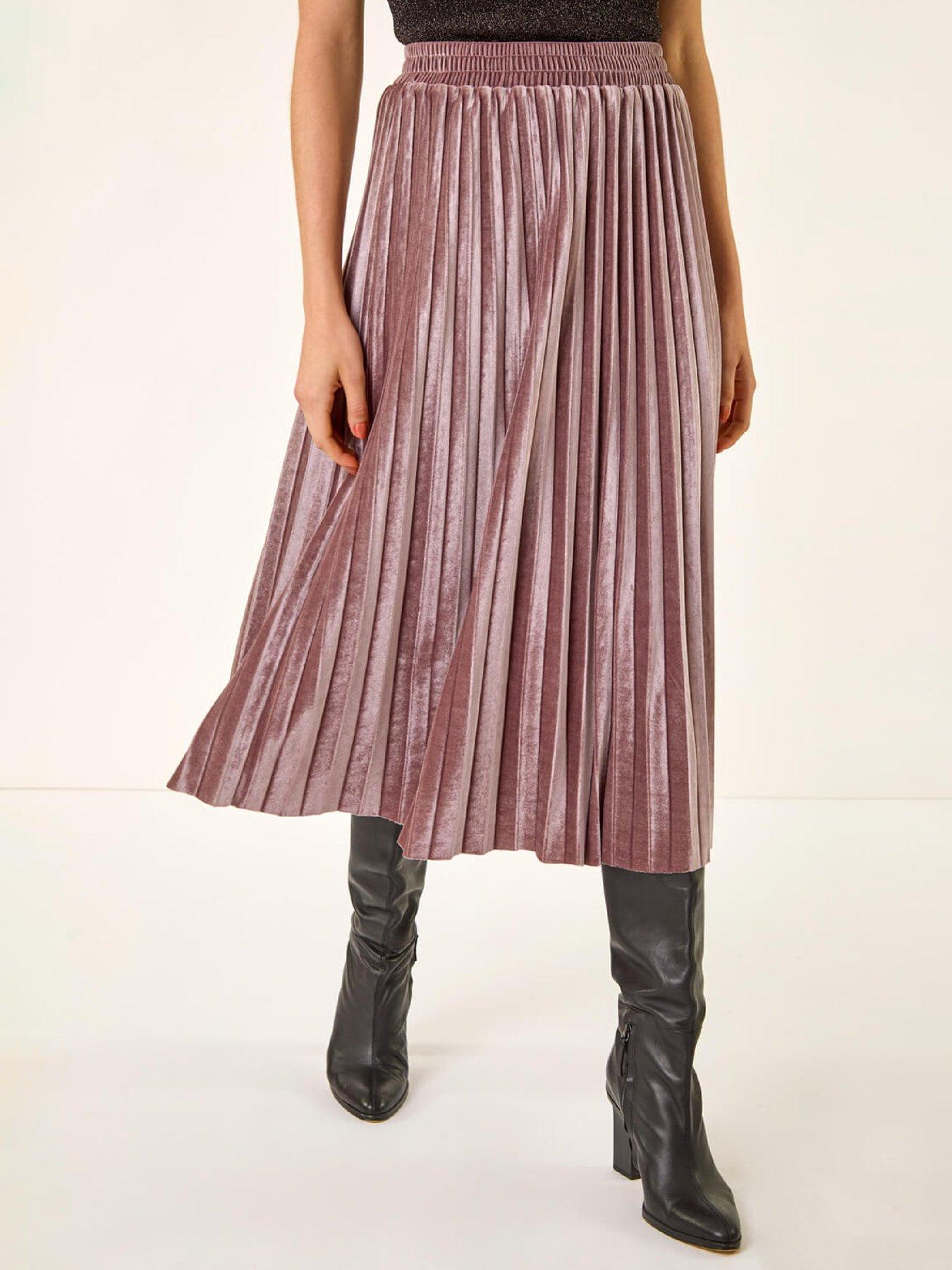 Roman Velvet Pleated Midi Skirt - Rose