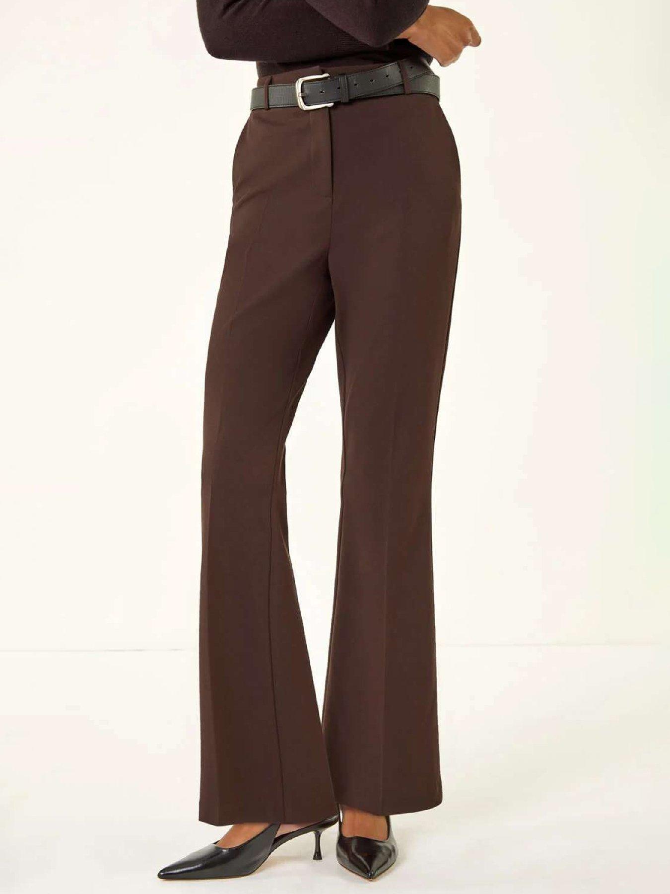 Roman Short Bootcut Stretch Trousers, Brown, Size 10, Women