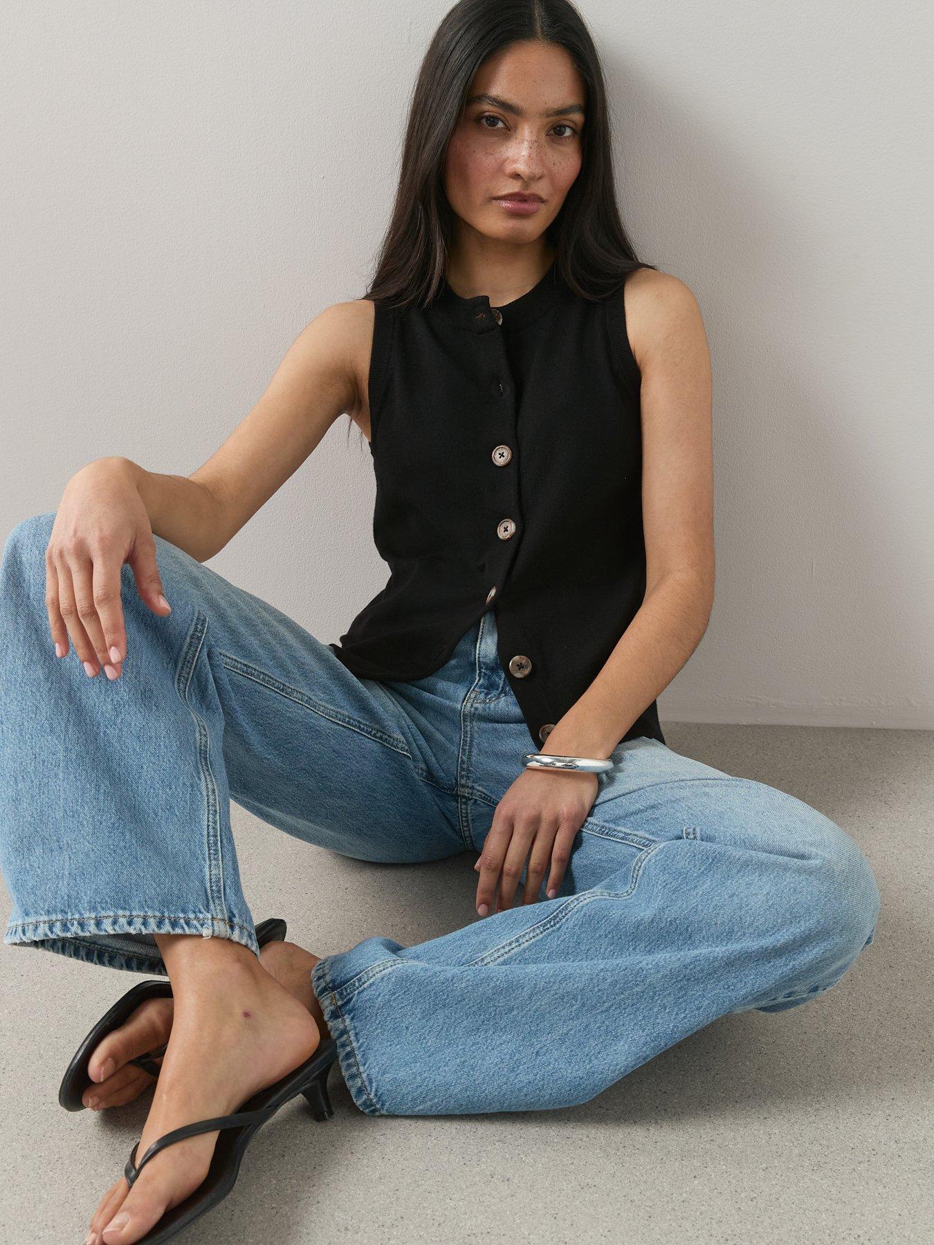 Image 3 of 6 of The Very Collection Classic Comfort Button Through Sleeveless Tank - Black