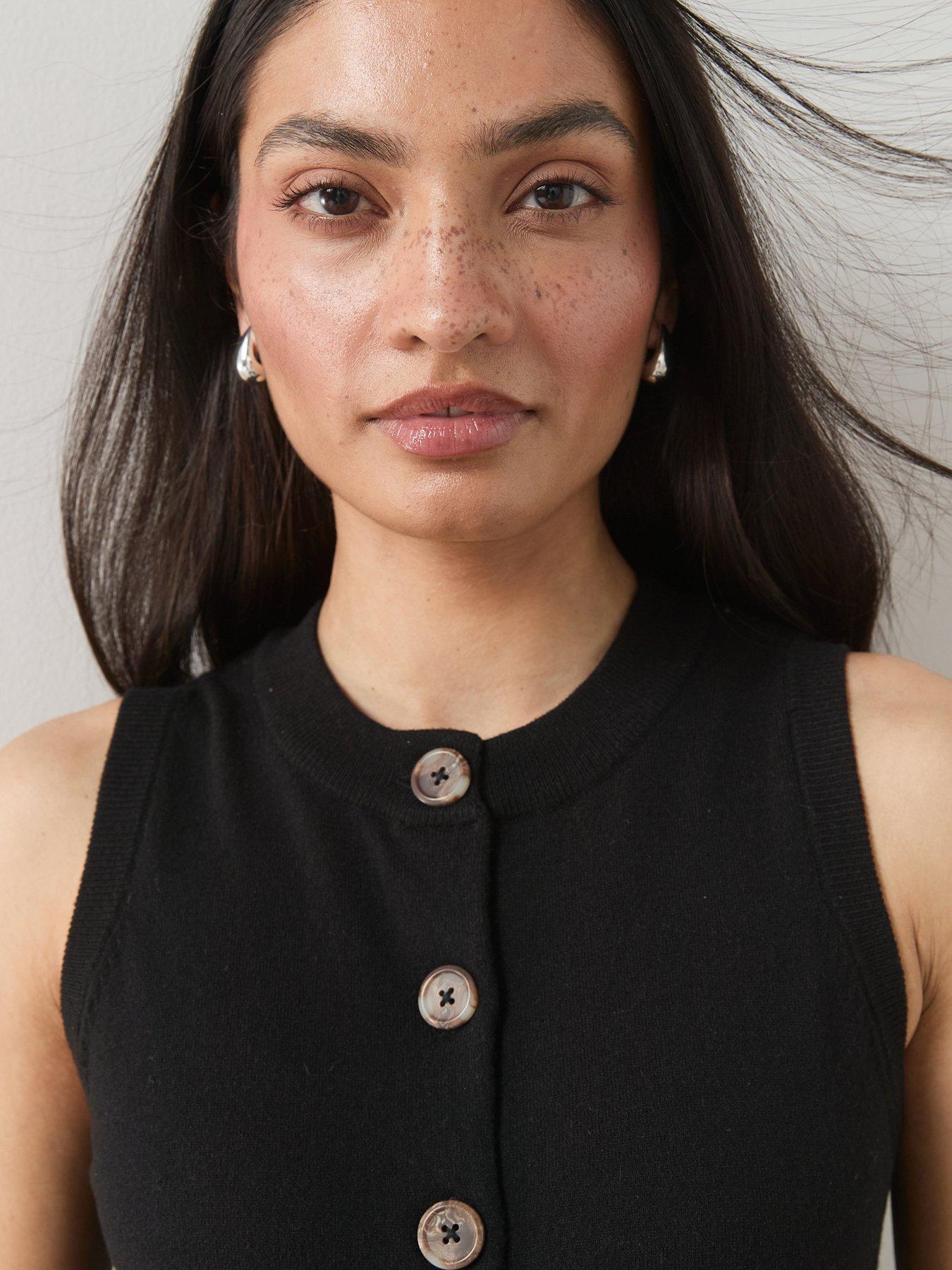 Image 4 of 6 of The Very Collection Classic Comfort Button Through Sleeveless Tank - Black