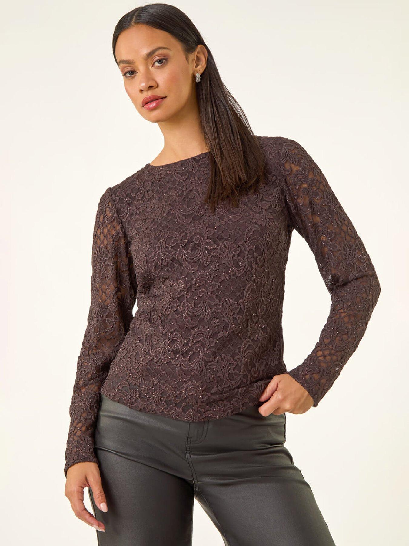 Image 1 of 5 of Roman Dusk Baroque Lace Top - Chocolate