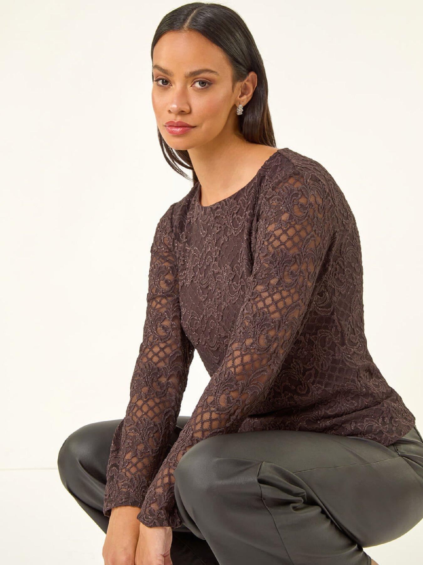 Image 4 of 5 of Roman Dusk Baroque Lace Top - Chocolate
