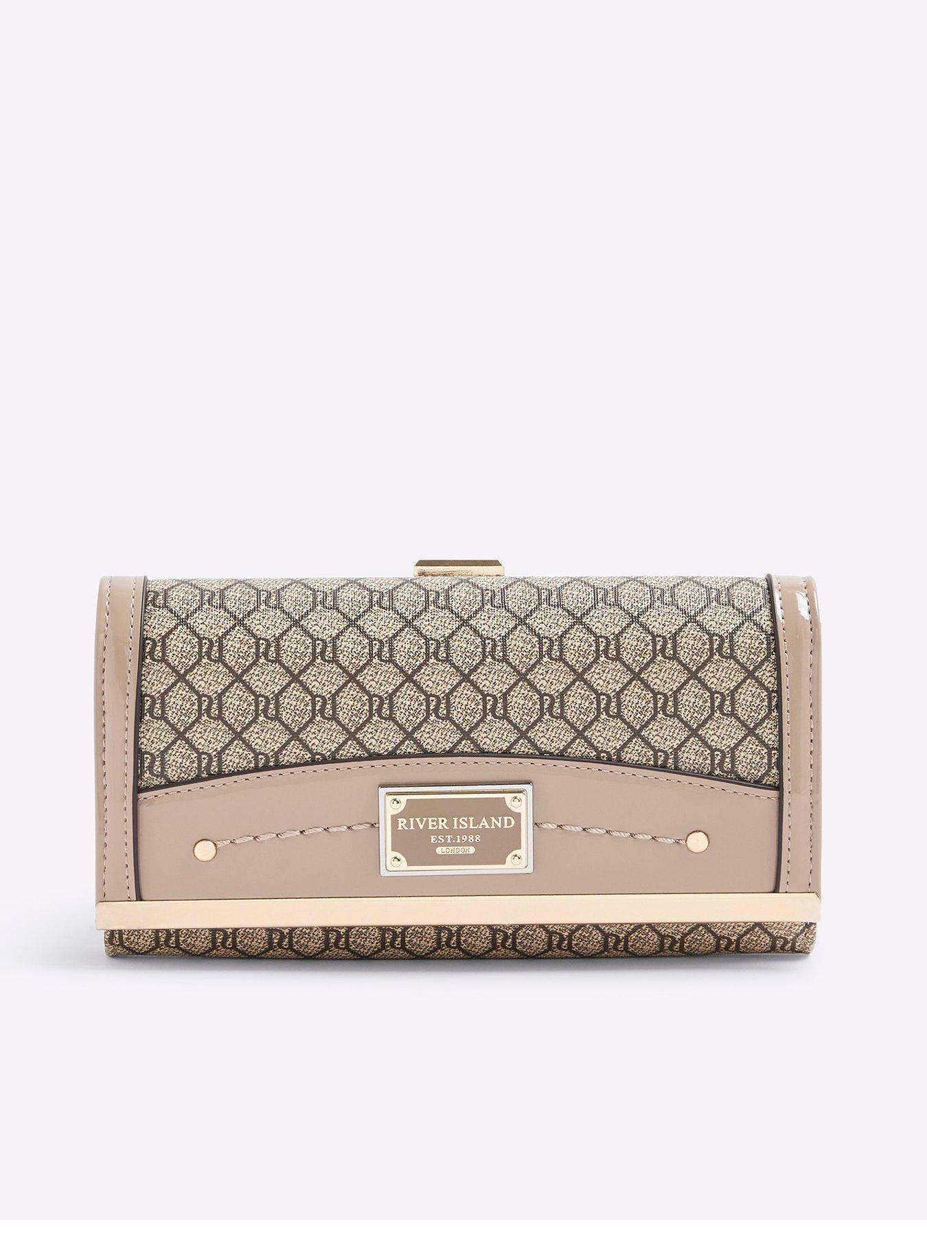 River Island Monogram Panelled Clutch Bag - Beige