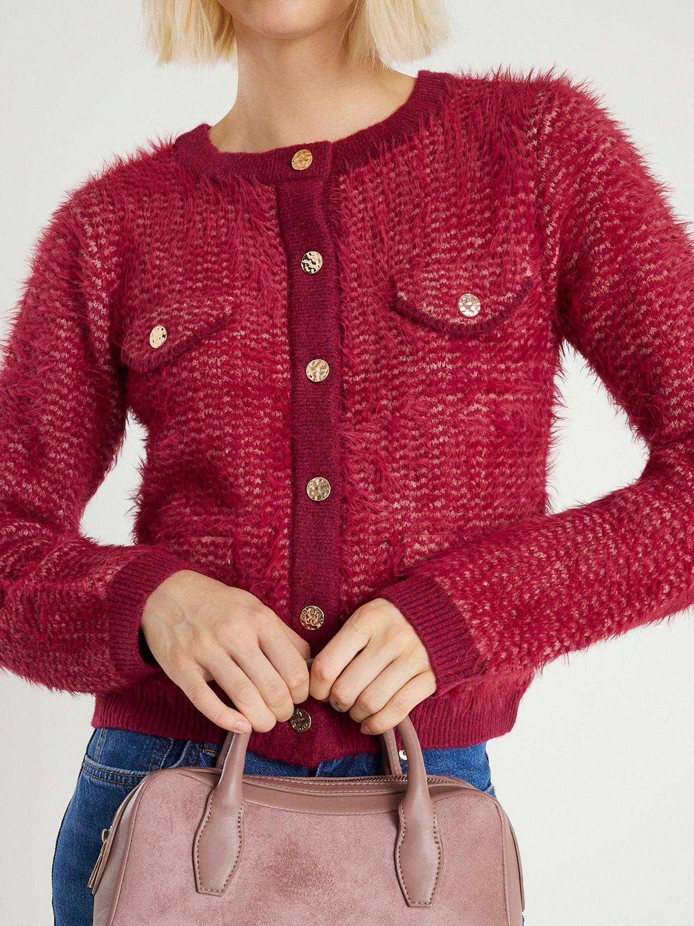 River Island: Boucle Cardigan - Red