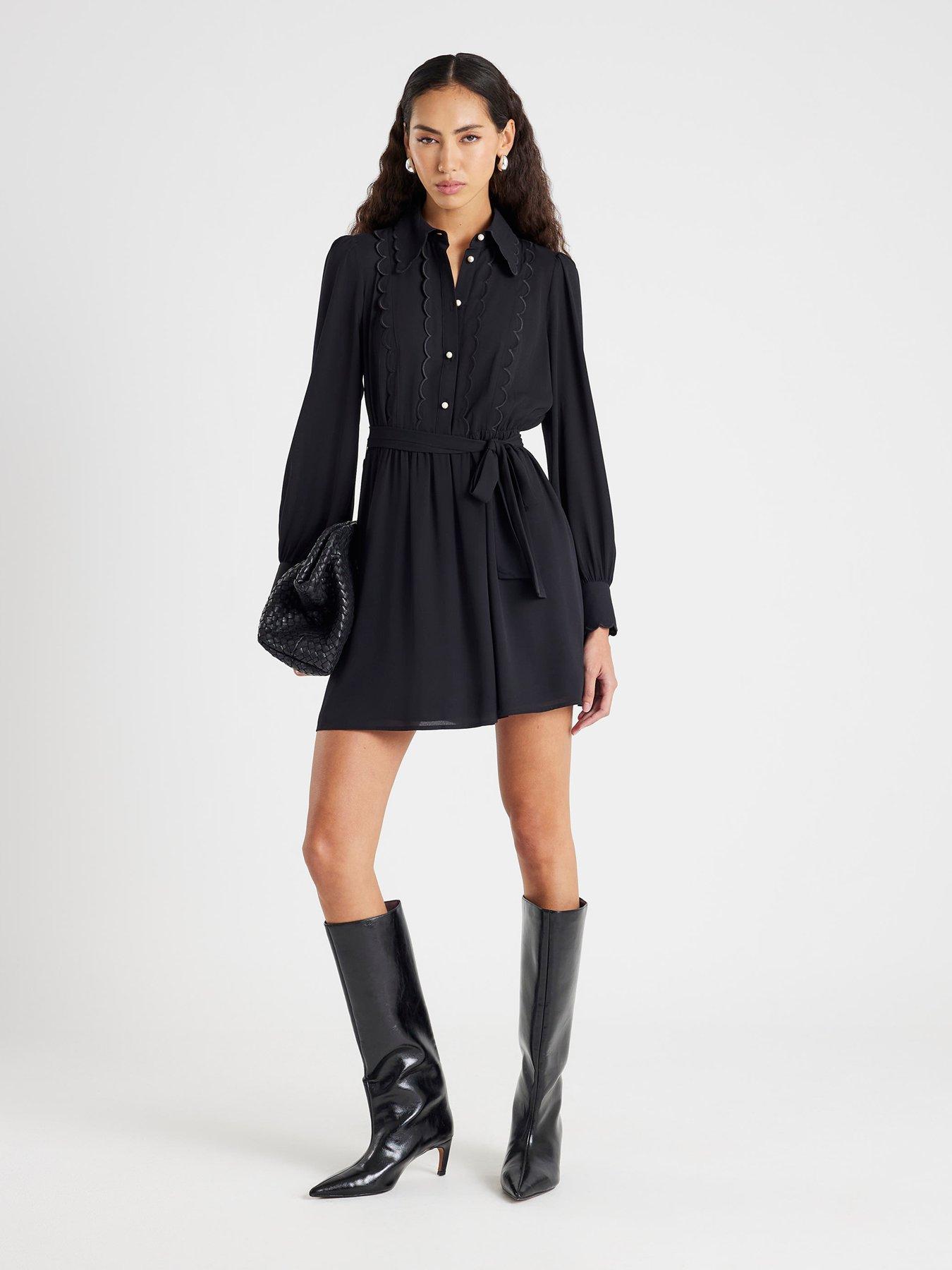 River Island Long Sleeve Scallop Shirt Dress - Black