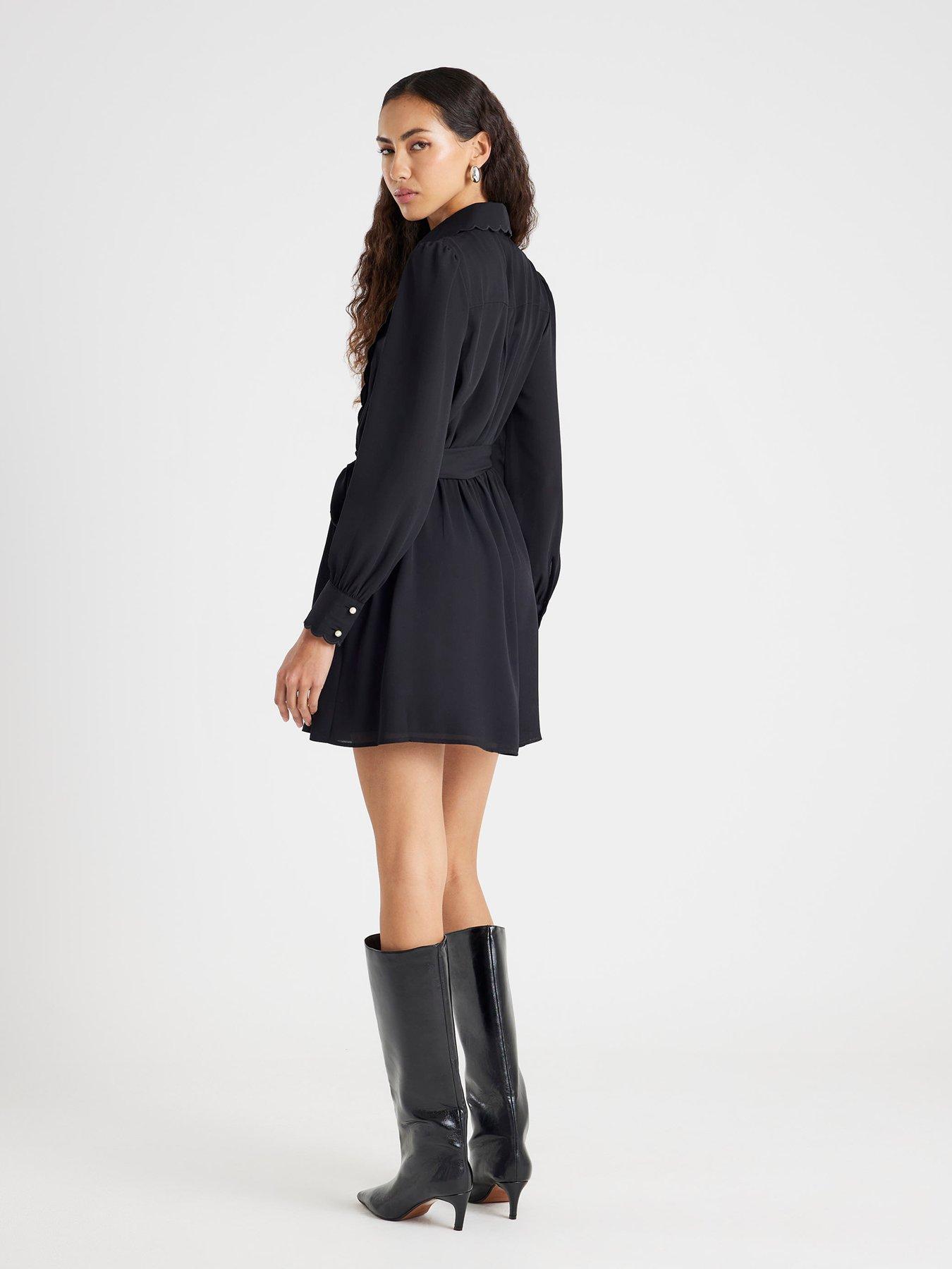 River Island Long Sleeve Scallop Shirt Dress - Black | Very