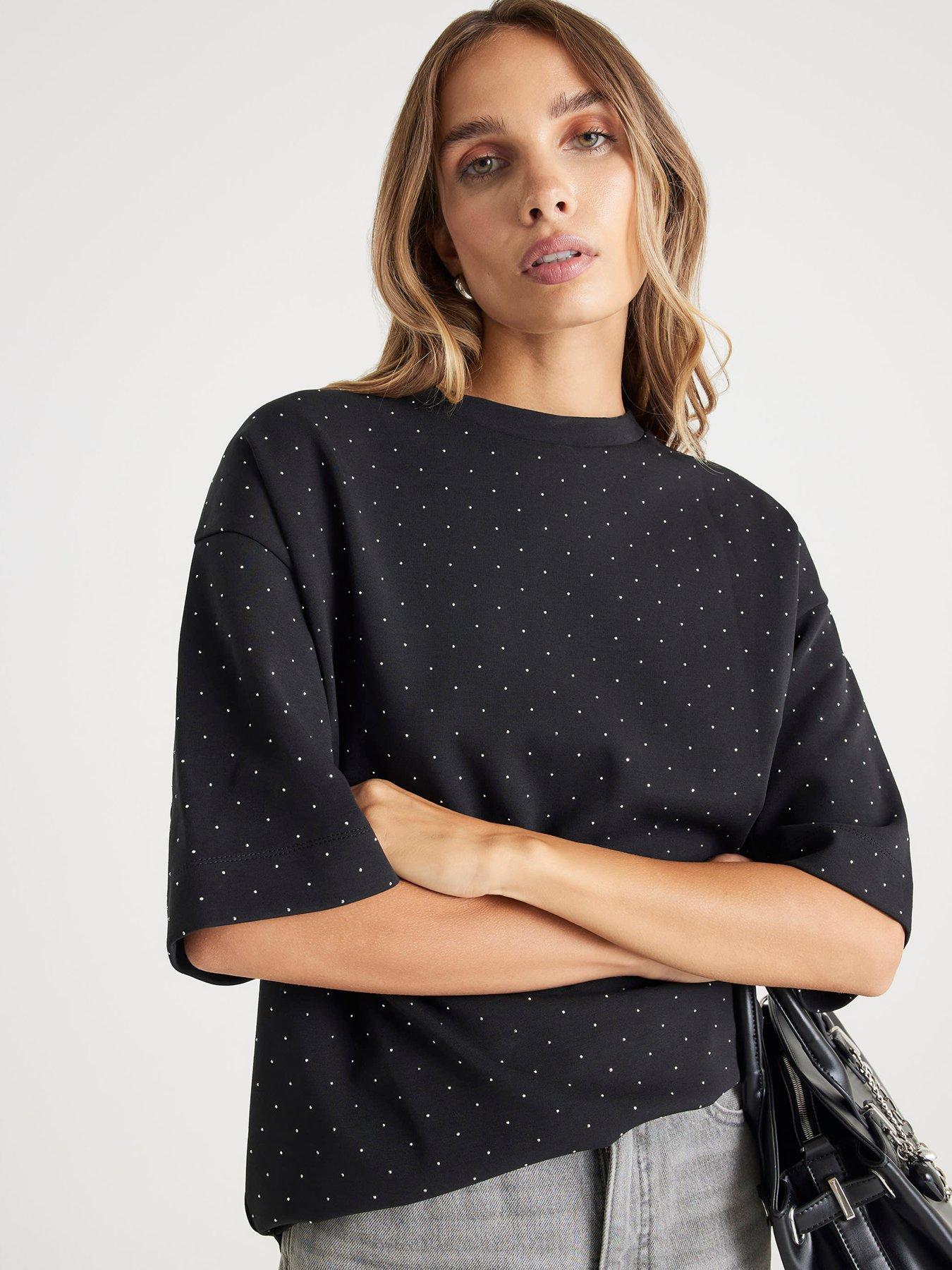 Image 1 of 4 of River Island Short Sleeve Neoprene Hotfix T-Shirt - Black