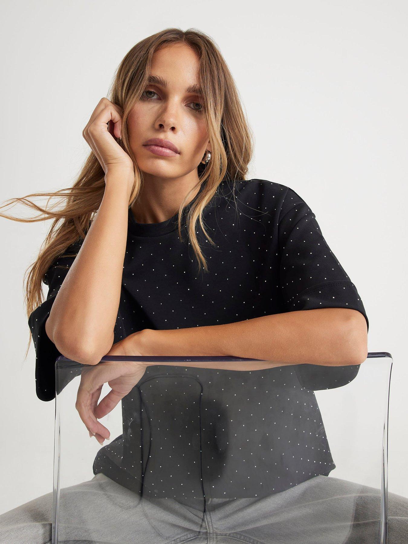 Image 4 of 4 of River Island Short Sleeve Neoprene Hotfix T-Shirt - Black