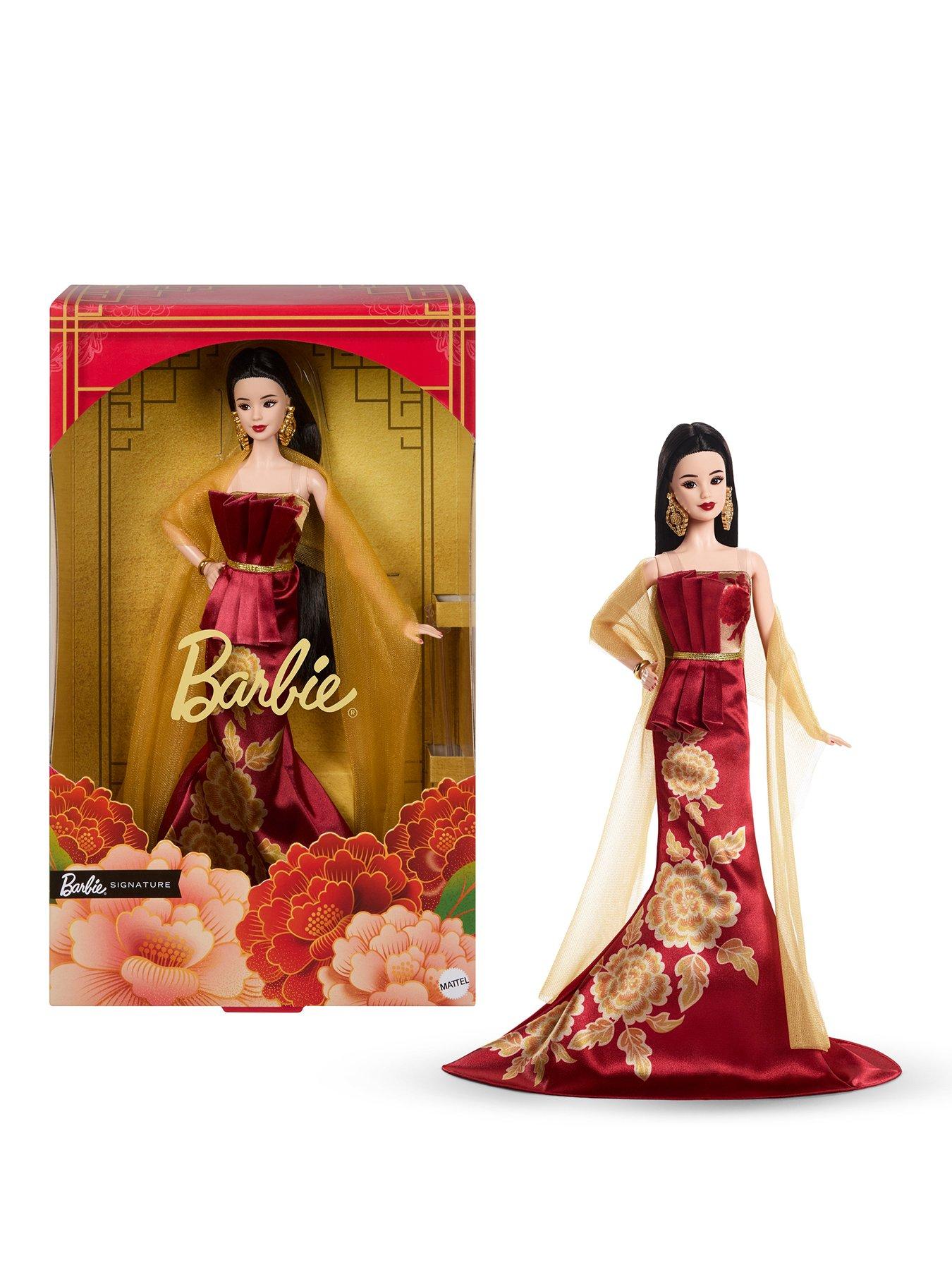 Barbie Signature Lunar New Year Fashion Doll, Red Dress with Golden Peonies, Collectible Gift
