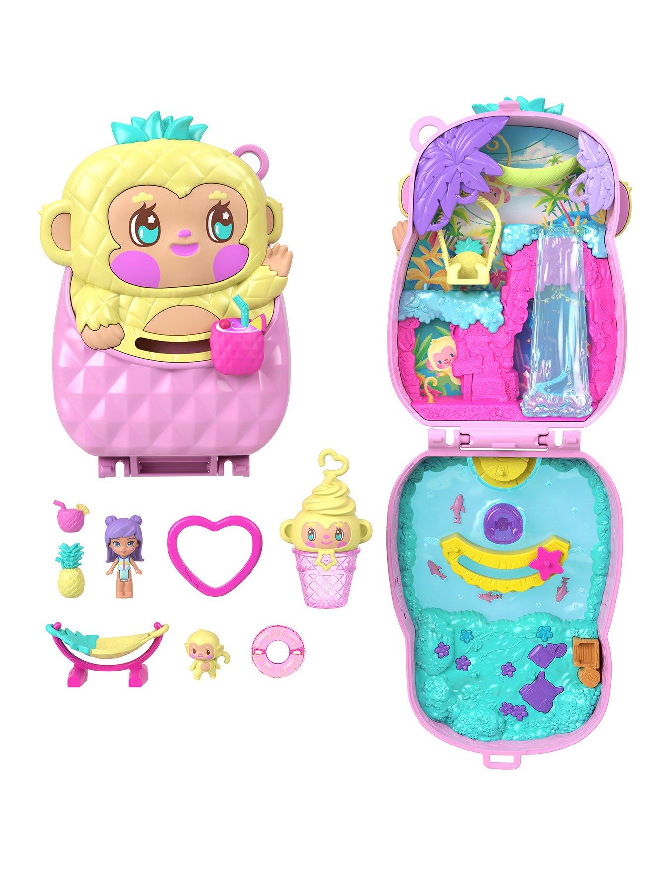 Polly Pocket Pineapple Monkey Compact Playset with 1 Micro Doll and Pet, Travel Toy with Fruit Accessories